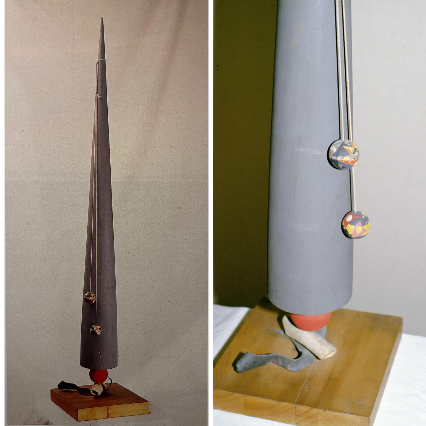 ✨Pendant les mois de janvier et février, je vous propose de découvrir quelques œuvres de mon grand-père, Jean Peyrissac (1895–1974), aujourd’hui conservées dans les collections des musées.
Cette sculpture, j’ai vécu enfant avec elle avant qu’elle n’entre au musée de Grenoble en 1988. Je me souviens très précisément de la venue de l’historienne de l’art américaine Margrit Rowell, qui l’avait sélectionnée pour l’exposition « Qu’est-ce que la sculpture moderne », présentée en 1986 au Centre Georges Pompidou, une exposition qui a fait date!
Cône
(1930-1932)
Bois, plomb et os
H: 110 cm
💬À partir de 1927, parallèlement à la peinture, ses recherches amènent J.Peyrissac à investir l’espace réel par des constructions dont les éléments essentiels sont un cône, une boule suspendue par une cordelette, et des éléments mobiles.
Dans Cône, la rigueur constructiviste s’enrichit d’objets chargés de sens : un petit morceau de plomb et un os, déposés sur la base. Ces formes, introduisent pour la première fois dans son œuvre un vocabulaire organique, issu à la fois de la nature et de la mémoire symbolique. L’os, forme privilégiée des vanités, et le plomb sans doute un souvenir de la guerre de 14-18, condensent une réflexion sur le temps, la gravité et la transformation.
📸 Jean Peyrissac dans les années 30.
Bibliographie :
“Qu’est-ce-que la sculpture moderne”, Centre Georges Pompidou, Paris, 1986.
Exposition musée de Grenoble, 1998.
Paris, Capitale des Arts, Royal Academy, Londres, 2002
Rétrospective Jean Peyrissac
Cahors, musée Henri-Martin
Calais, musée des Beaux-Arts et de la Dentelle
Le Havre, musée André Malraux
octobre 2002 - octobre 2003
#jeanpeyrissac #museedegrenoble #modernsculpture #modernart #modernartists