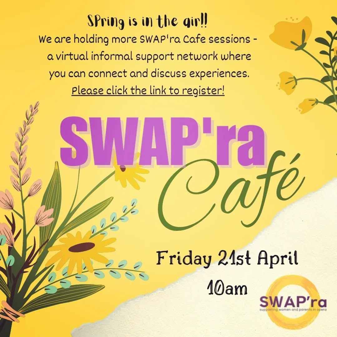 **This Friday**
Join us online for a cuppa and informal chat - Friday 21st April @ 10am.
Clink the link to register!
https://www.swap-ra.org/cafe
#operamum #operadad #parentswhoperform