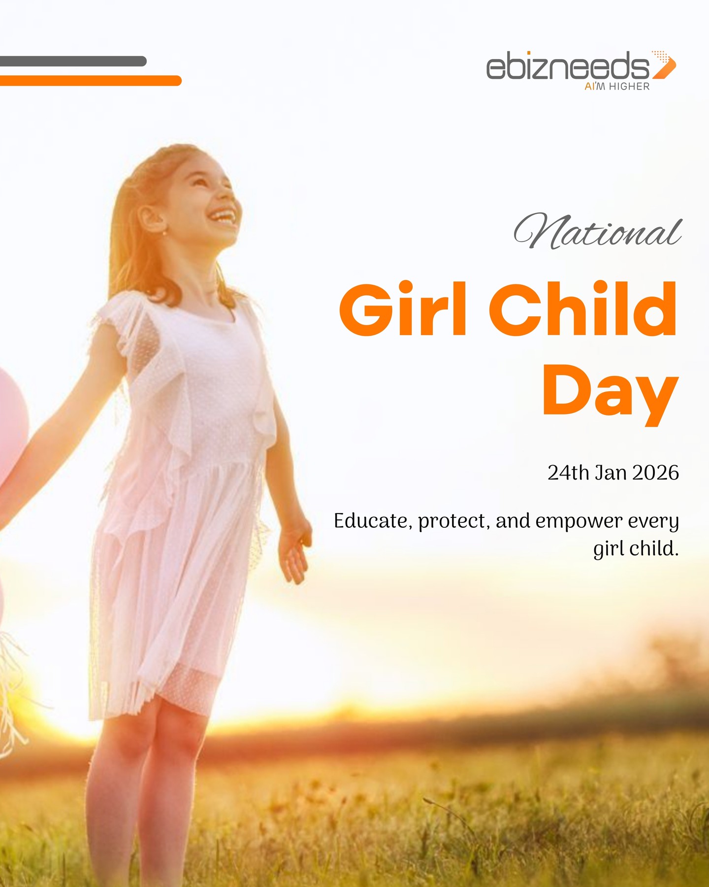 Empowered girls grow into unstoppable leaders.
On National Girl Child Day, ebizneeds celebrates confidence, creativity, and equal opportunities for every girl to dream big and achieve bigger.
#NationalGirlChildDay #ebizneeds #EmpowerHer #GirlsCanDoAnything #FutureLeaders #EqualOpportunities #SheLeads