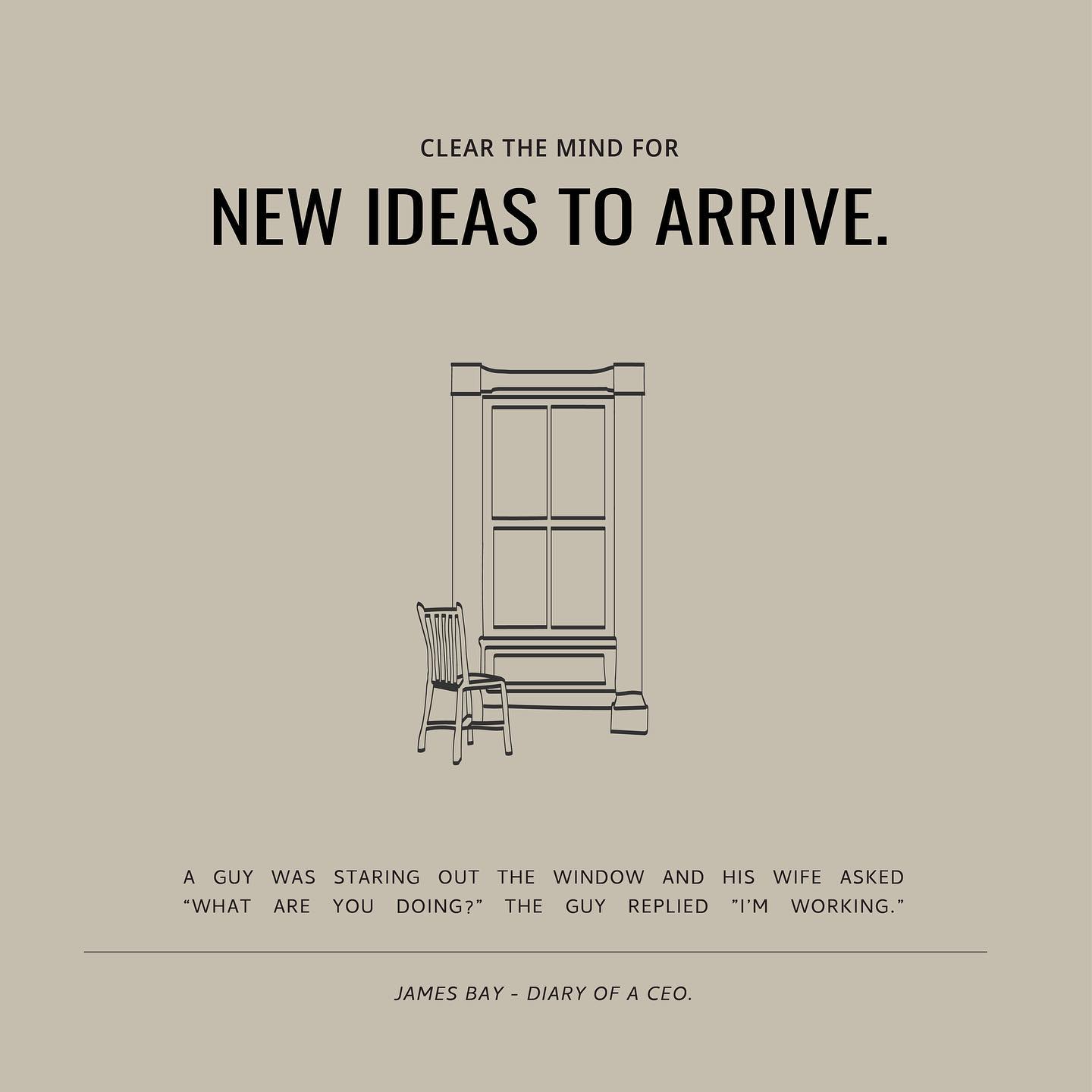 CLEAR YOUR MIND FOR NEW IDEAS
I recently listened to James Bay on A Diary of a CEO. It inspired this post, and I wanted to visualise how it’s important for creatives to stop.
Creatives have a lot of guilt sitting around but it’s imperative to stop and not do anything to clear the mind to allow for new ideas to arrive.
Go for a walk
Have a shower
Doodle
Look out the window
Go to a gallery
Read a book
Journal
Listen to a podcast
Just exist.. to be able to create. Stop looking at the clock and allow yourself time to be inspired.
Let me know in the comments where most of your ideas come from?