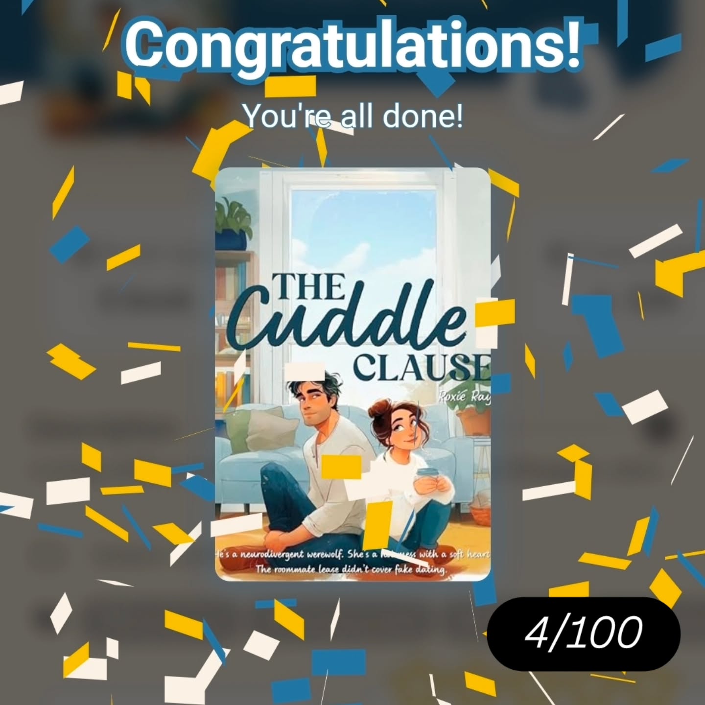 Finished another one. This was a cute story of a woman who becomes a roommate to a wolf shifter with issues. Funny, romantic and a little spicy! 4/5 rating and book 4/100 to read this year. #next #wolfshifter #thecuddleclause #bookmory #workingontbr