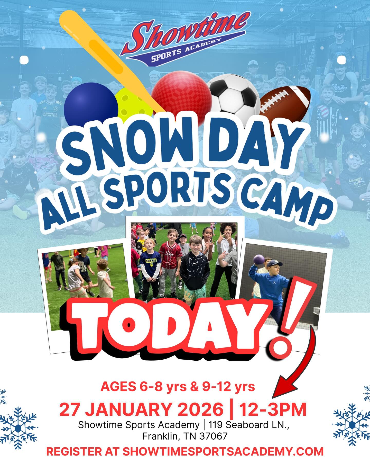 Our All Sports Camp is today at 12pm! Get to our website and go to camps to register, or come on in and we will sign you up for a ton of fun!