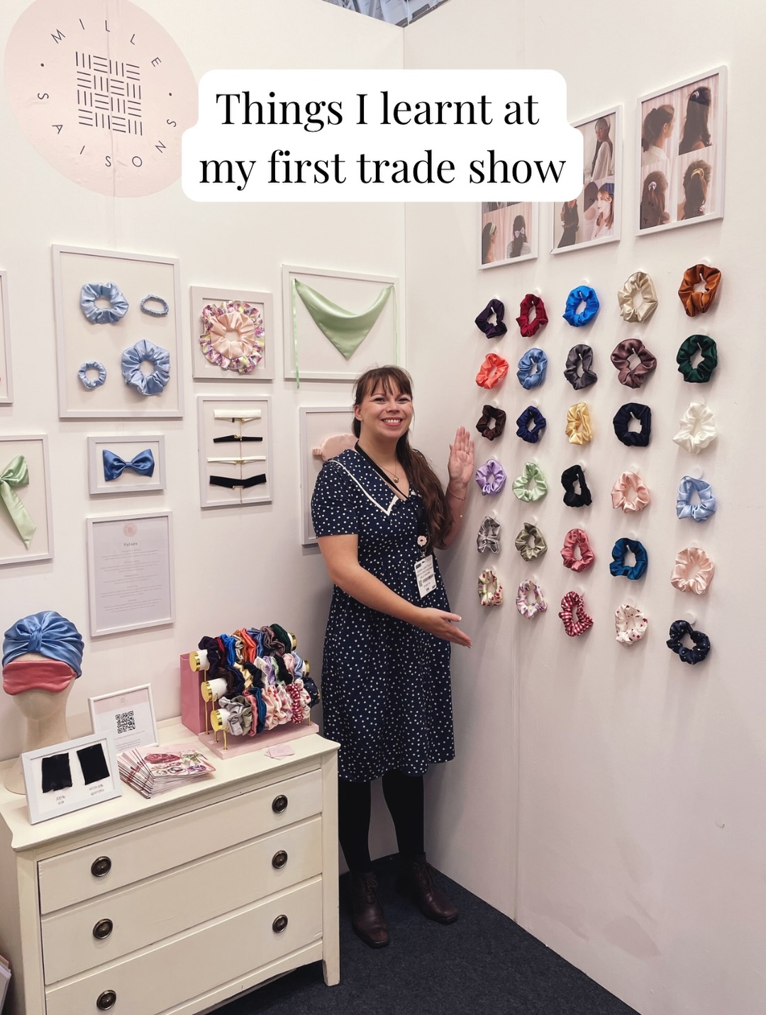 Things I learnt at my first trade show
Start early with planning. I started little and often sewing up samples and preparing my catalogue. It still took me far longer than I expected!
There are solutions for most things but try to plan for as many possibilities as you can. I had a couple of frames fall during set up but I had bought a few extra frames so I could remount and add to my wall before opening. Thank you to Created By Harry for checking my stand on the Saturday as I was paranoid all my frames were going to fall down!
Pay for lighting. It seems like another thing to pay for but it was actually really worth it! The stand walls can stop the main lights reaching your stand and a well lit stand is more inviting.
But don’t get too caught up in extras if you are working on a budget. Simple can still be effective. I mounted my products on foam board then in white frames.
I thought about painting the walls but felt for my first time, focusing on the products would be best.
I didn’t want to create a lot of waste either. The frames are from our house, my mum’s and a few new ones which we will fill with prints from our favourite small businesses afterwards!
Having something with storage is useful. I took a small chest of drawers and used it for samples, my bag and snacks! (Again, reused from home. This was actually the chest of drawers my Nana had in our room for me and my brother so probably over 30 years old now)
Work with your knowledge of yourself. I have some hyperextension in my knees, which can make standing for long amounts of time hard so I took a chair!
I also wore my Flare earbuds and they helped so much with the background noise.
Bring two water bottles. I drink quite a lot of water so two bottles kept me going longer and meant I didn’t need to leave my stand to fill up as often.
Continued in the comments