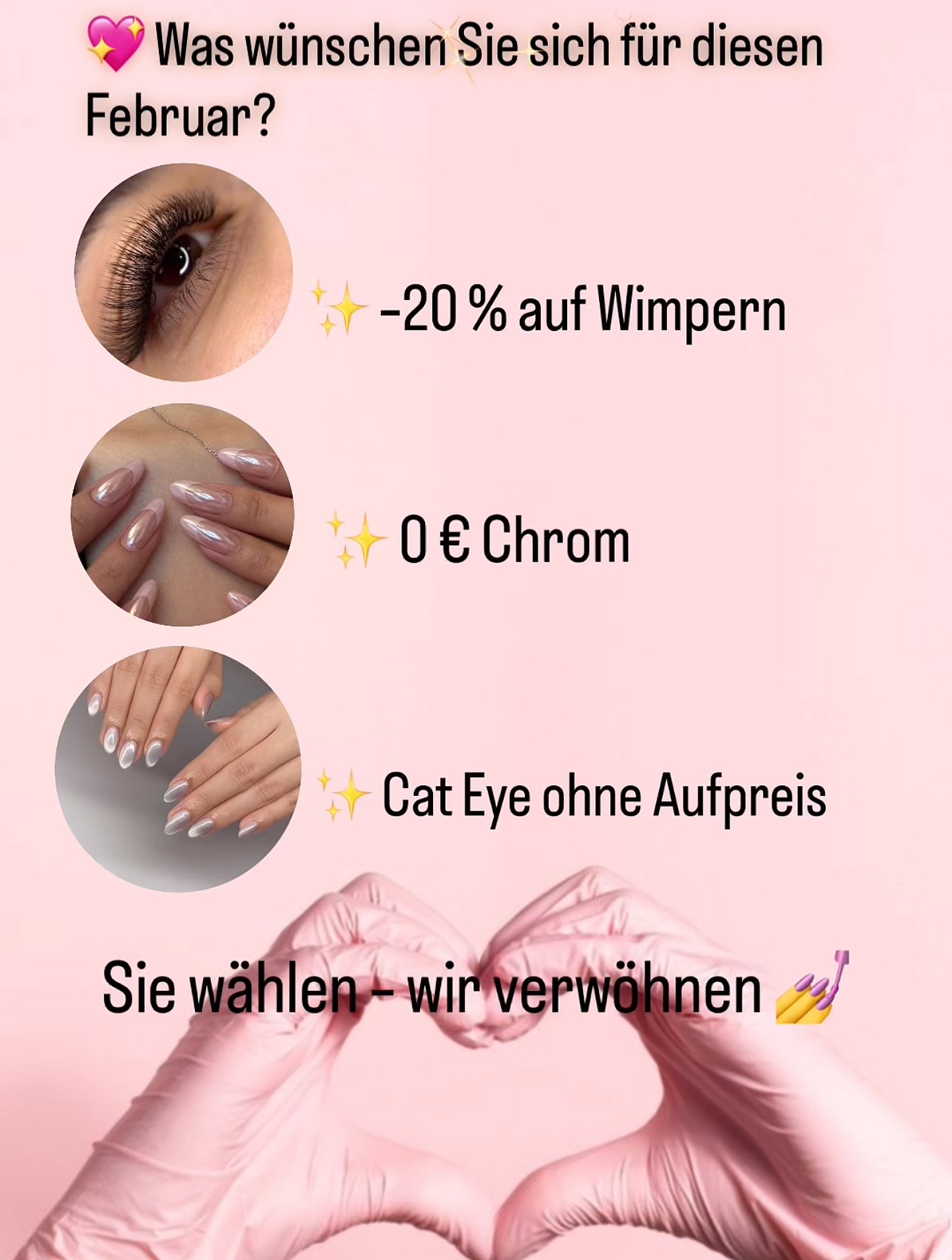 💖 FEBRUAR – DER MONAT DER LIEBE BEI NAIL LA MOS 💖
Im Februar möchten wir Sie besonders verwöhnen 🥰
Deshalb haben wir ein spezielles Angebot nur für Sie:
✨ –20 % auf Wimpern
✨ 0 € für Chrome
✨ Cat Eye ohne Aufpreis
👉 Chrome oder Cat Eye ohne zusätzliche Kosten
💅 Schön. Trendy. Und einfach zum Verlieben.
❓ Welche Variante wählen Sie?
💬 Schreiben Sie uns gerne einen Kommentar und teilen Sie uns Ihre Wünsche mit!
Ihre Zufriedenheit ist unsere größte Motivation und Ehre 💕
#naillamos #nagelstudio #nageldesign #nägel #gelnägel
#wimpern #wimpernverlängerung #cateyenails #chromenails
#beautyangebot #februarangebot #monatderliebe
#liebezumdetail #trendnails #luxurynails
#mindelheim #allgäu #deutschland