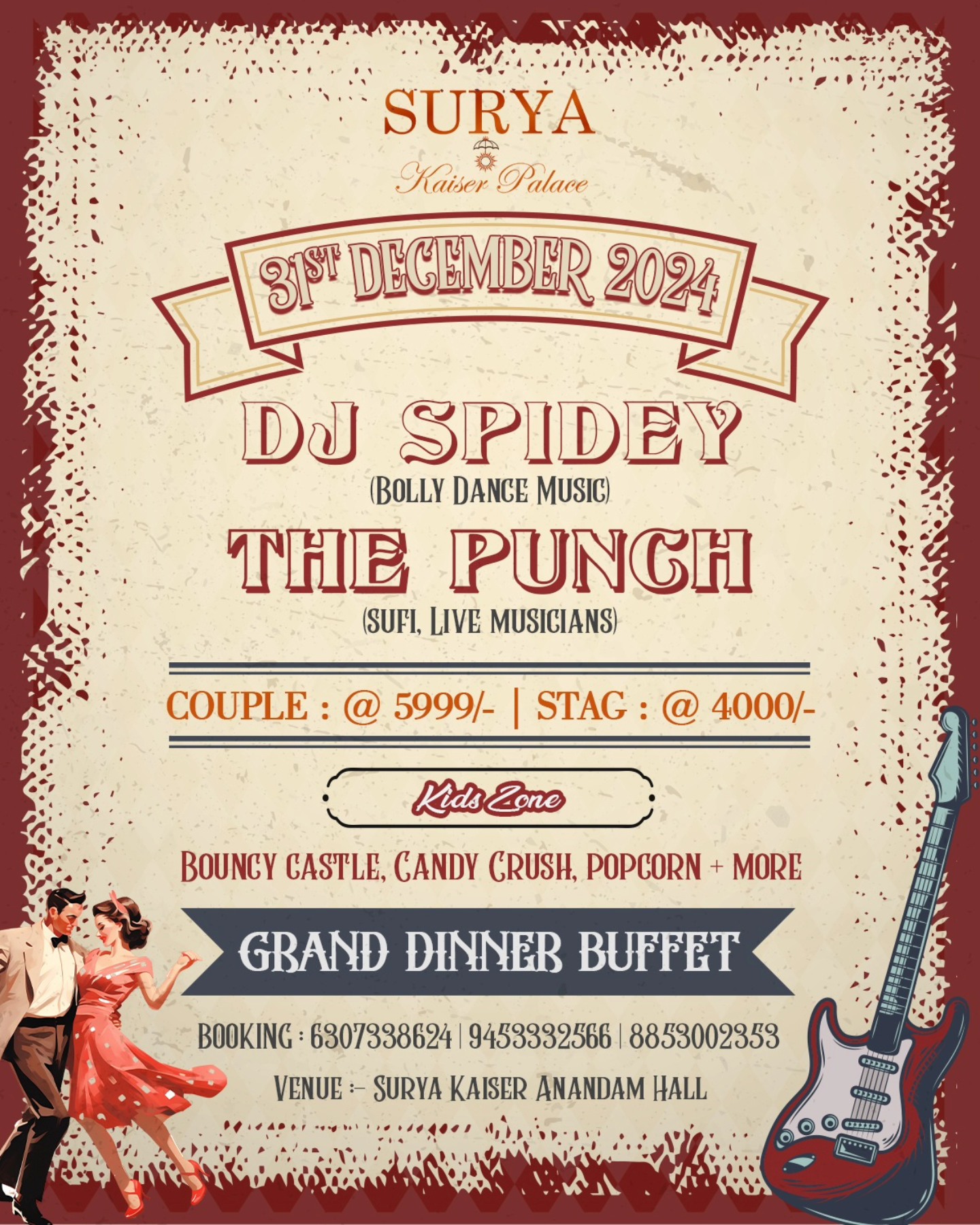 NYE PARTY 2025 at Surya Kaiser Palace, Varanasi. We have live band (sufi+bollywood) DJ, anchor hosting games, grand dinner buffet and Kids Zone. We limited passes available so call to book yours.
📱9453332566 / 6307338624
#Varanasi #varanasifood #varanasiphotography #suryavns #cantonroyale #suryakaiserpalace #indiantourism #incredibleindia #ınstagood #varanasinightlife #solbarvns #solvns #solhaveli #bestrestaurant #indianpalace #indianpalaces #mfvns #hotelsurya #hotelsuryavns #banquethall #benaras #kothinights #solhavelibar