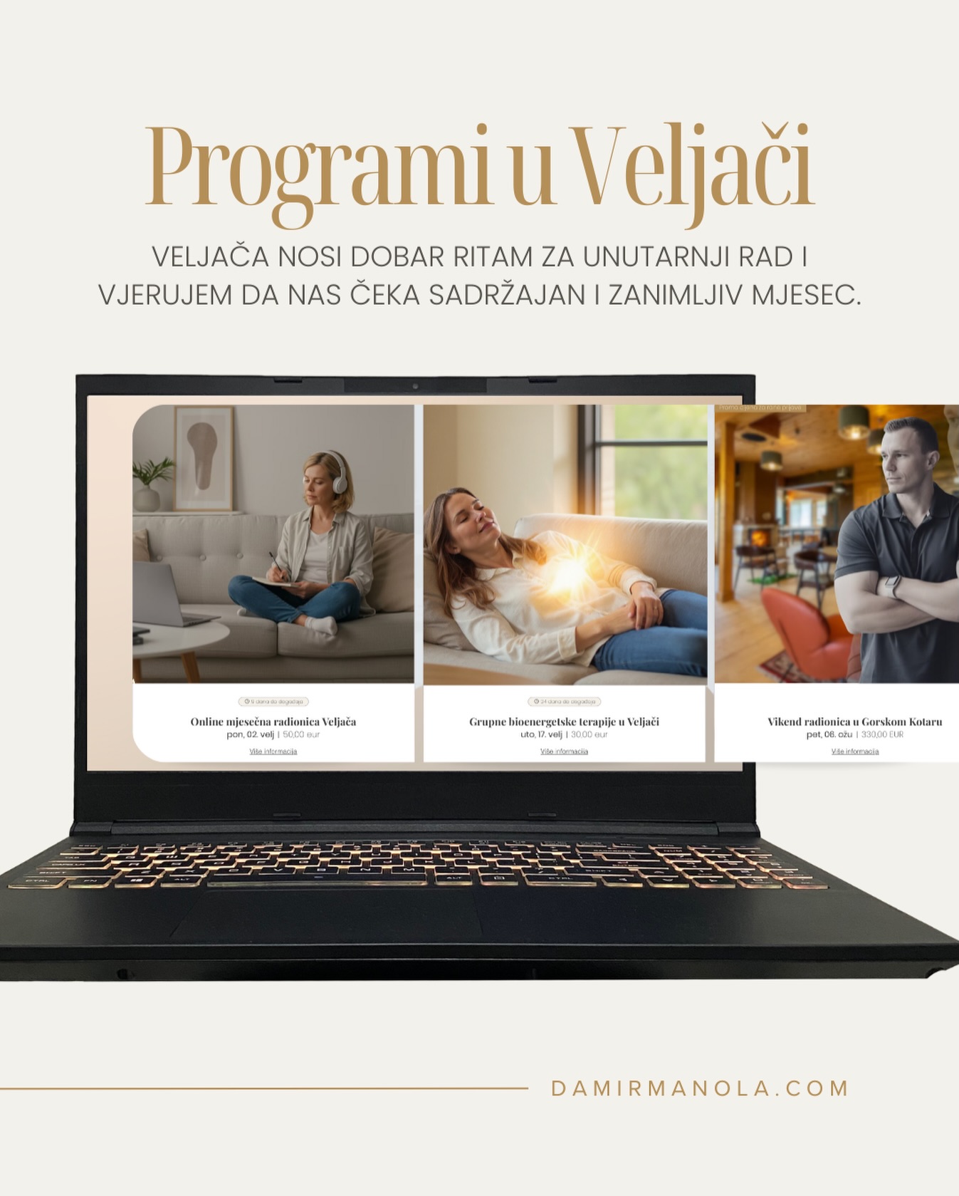 Veljača donosi kvalitetan prostor za rad na sebi i čeka nas jedan smislen i dubok mjesec.
U veljači imate dvije grupne mogućnosti rada samnom:
Prva je mjesečna online radionica, čija je tema ljubav prema sebi.
To je tema koja je mnogima vrlo bliska, ali istovremeno često nejasna. Što zapravo znači voljeti sebe? Kako to izgleda u svakodnevnom životu, a ne samo kao ideja? Tema je takva da se u njoj mnogi mogu prepoznati, jer gotovo svi u nekom trenutku osjete da su sebe stavili na zadnje mjesto.
Druga su grupne bioenergetske terapije na daljinu, namijenjene svima koji osjećaju umor, napetost ili potrebu za dubljim opuštanjem i energetskim balansom.
Sve informacije i prijave dostupne su putem web stranice:
www.damirmanola.com
#osobnirazvoj #mindfulness #radnasebi