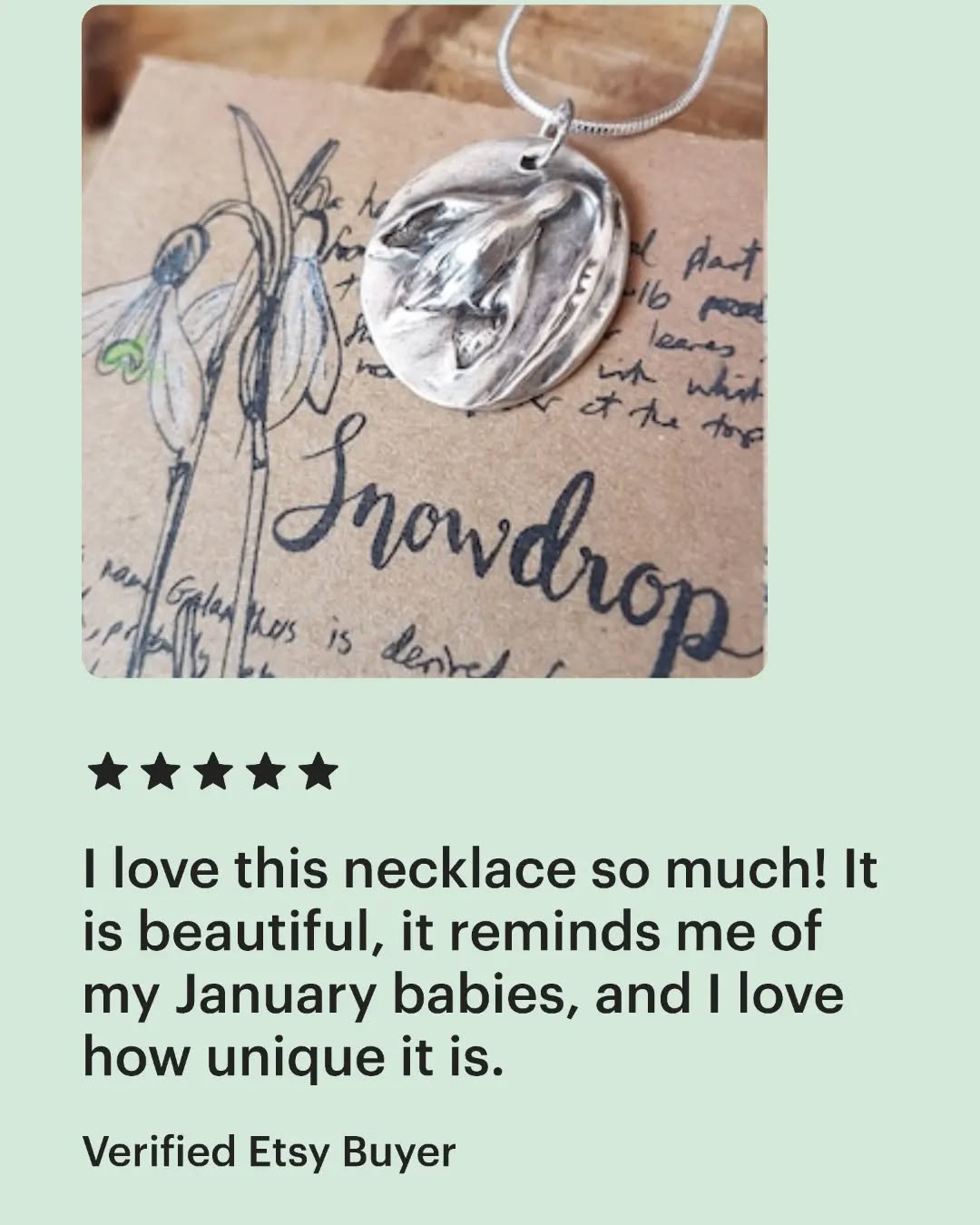 Another wonderful review. Love making these pieces that make people happy 😁 Happy to take commissions too!
https://waleofatime.etsy.com
#etsy #snowdrop #flower #silverjewellery