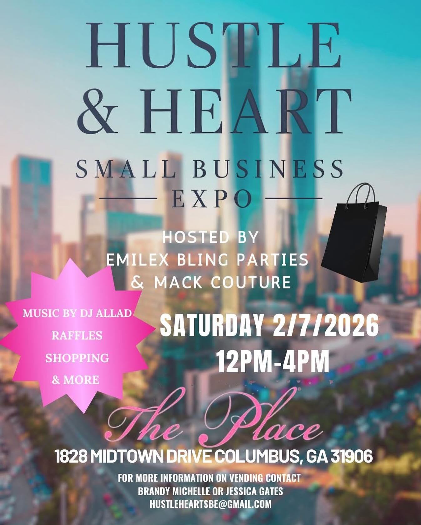 🩷 Hustle & Heart Small Business Expo 🩷
📅 February 7th
📍 The Place | Columbus, GA
Get ready for a vibrant, love-filled shopping experience just in time for Valentine’s Day! Where passion meets purpose and hustle meets heart. ✨
🛍️ 25 amazing vendors INSIDE bringing unique gifts, local brands, and serious creativity
🎤 4 powerful speakers dropping gems on:
• Longevity in entrepreneurship
• Marketing strategies that actually work
• Business banking & funding
• Building business credit (and more!)
🎧 Live DJ
🎟️ FREE event
🤝 Hosted by EmiLex Bling Parties & Mack Couture
More than a pop-up… it’s a movement.
More than shopping… it’s community + commerce + connection in its purest form.
Come shop, connect, network, learn, and show love to the amazing entrepreneurs who keep our community thriving. 💕✨
#HustleAndHeartExpo #ColumbusGAEvents #ShopSmall #SupportLocal #WomenInBusiness #SmallBusinessLove #EntrepreneurLife #VendorEvent #FreeEvent #CommunityOverCompetition #EmiLexBlingParties #MackCouture #onlycolga