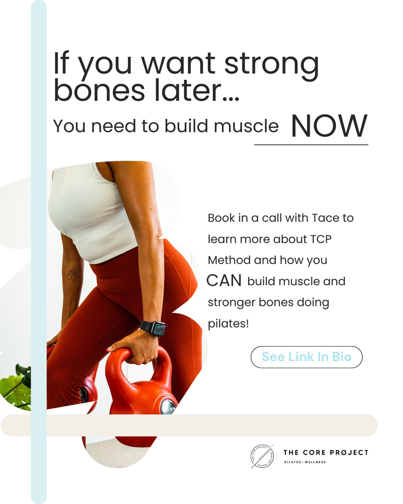 Strong bones later start with building muscle now.
Building muscle is one of the most powerful ways to support bone density, strength and longevity through every stage of life.
At The Core Project, we work with clients 1 on1 or 2 on 1, tailoring training to your goals, your lifestyle, and your body as it changes. From building strength to supporting long-term bone health, you’re guided every step of the way.
Ready to learn more?
Book a discovery call with Tace via the link in bio ✨