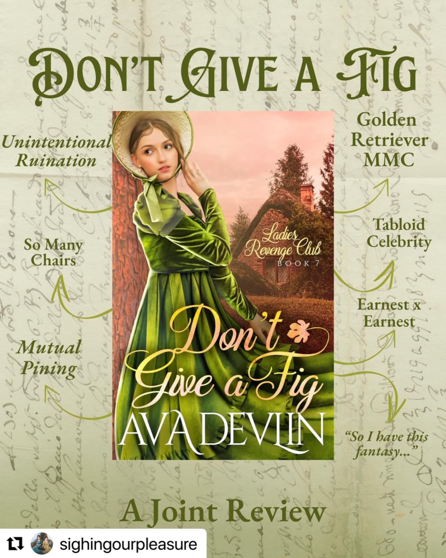 I’m so excited that this comes out TOMORROW!! #Repost Thank you @sighingourpleasure
・・・
The next Ladies Revenge Club book is out Tuesday (Jan 27) and you will love Rosalind and Matthew. 💚 The earnestness and yearning is in overload with these two.
Thanks to @ava_devlin_author for the advance copy to read.
#bookreview #HistoricalRomance