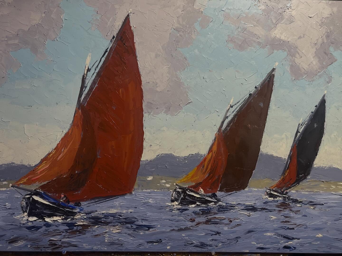 RACING ROUNDSTONE BAY. CO. GALWAY. IRELAND. OILS. Canvas 20/30ins.