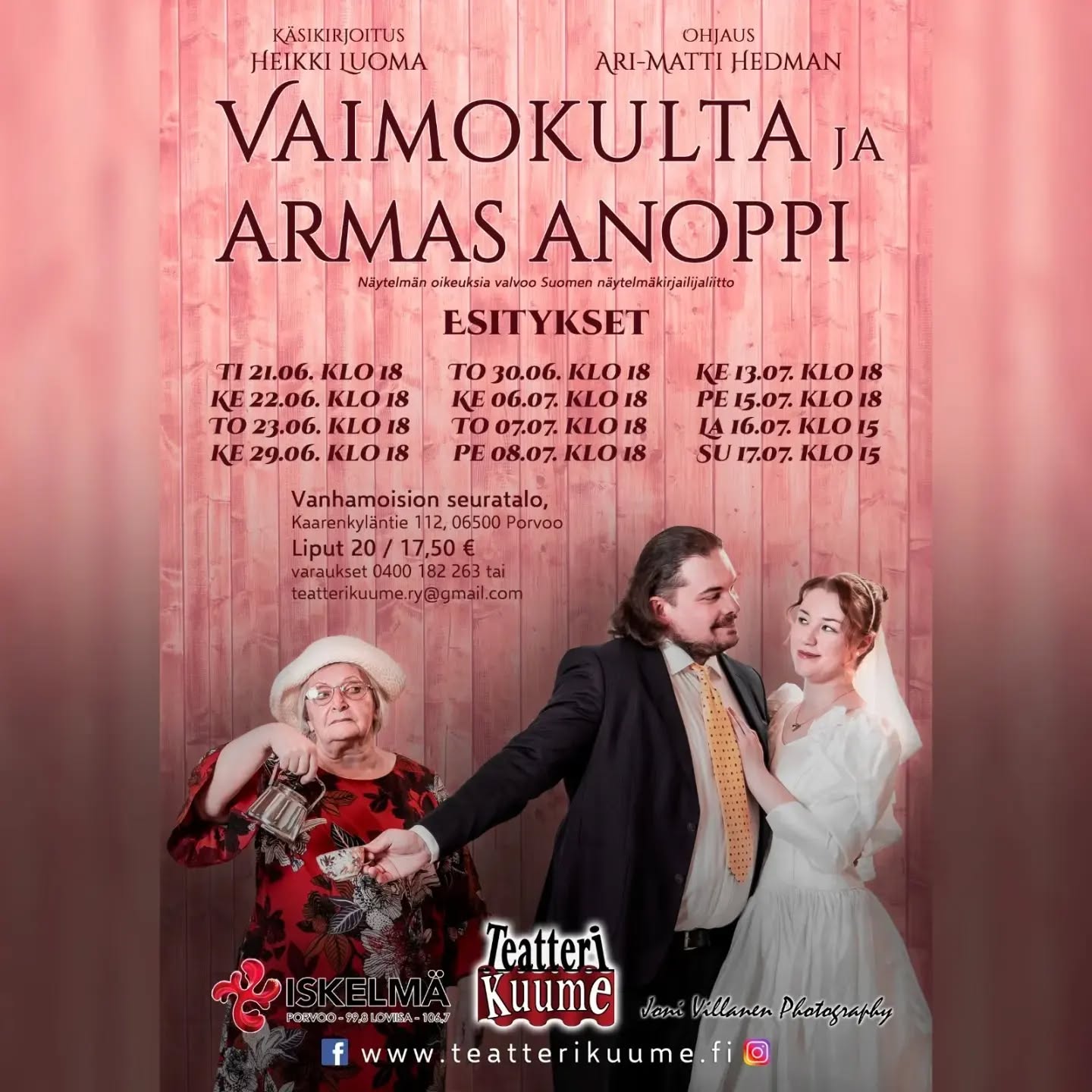 Kesäkuu kun alkaa, näkyy tienvarsilla, kaupoissa, kirjastoissa ja ties missä muualla outoja värikkäitä julisteita, joissa kerrotaan tilaisuuksista erilaisista. On komediaa maaseudusta, hääpareista ja kaikesta maan ja taivaan välillä. Saattaa jossakin myös lehmä kirmailla!
Näistä julisteista kannattaa valita mieluisin ja muistaa varata liput tietenkin! Sen jälkeen saa tulla nauttimaan kesäkulttuuria mahtavaa!
#kesäteatterikansa #kesäteatteri #teatterikuume #kesä #kulttuuri #kesätekemistä #vaimokultajaarmasanoppi #porvoo
