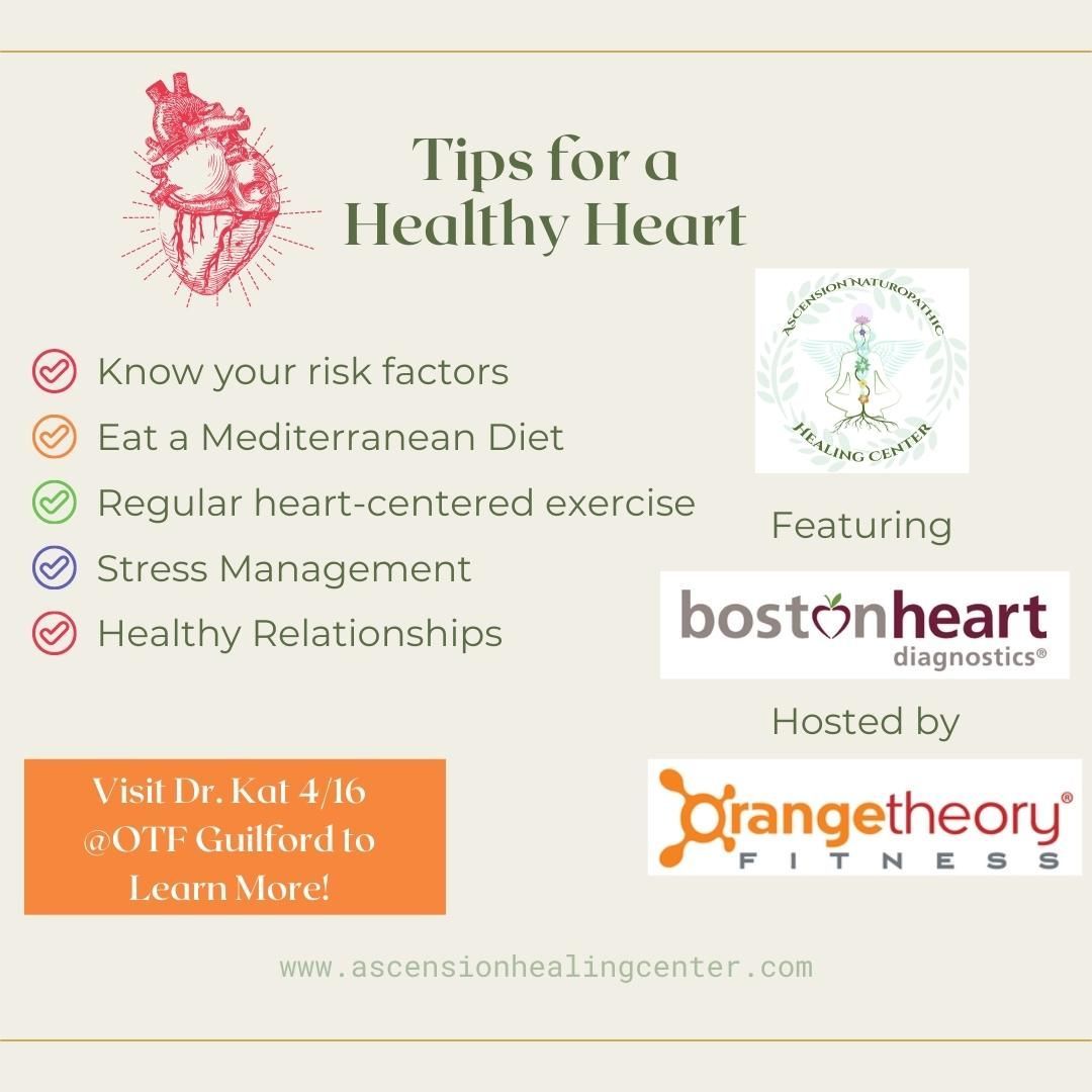 Dr. Kat will be collaborating with @otfguilford this Saturday, April 16th to support your Cardiovascular System! Stop by and learn more about heart-centered workouts, specialized Cardiovascular testing through @bostonheartdx, and how Naturopathic Medicine @ascension.naturopathic.healing can help you create and maintain optimal heart health! Hope to see you there! We’ll be offering free samples, OrangeTheory members-only discounts, and functional medicine education 🤩👍🏻