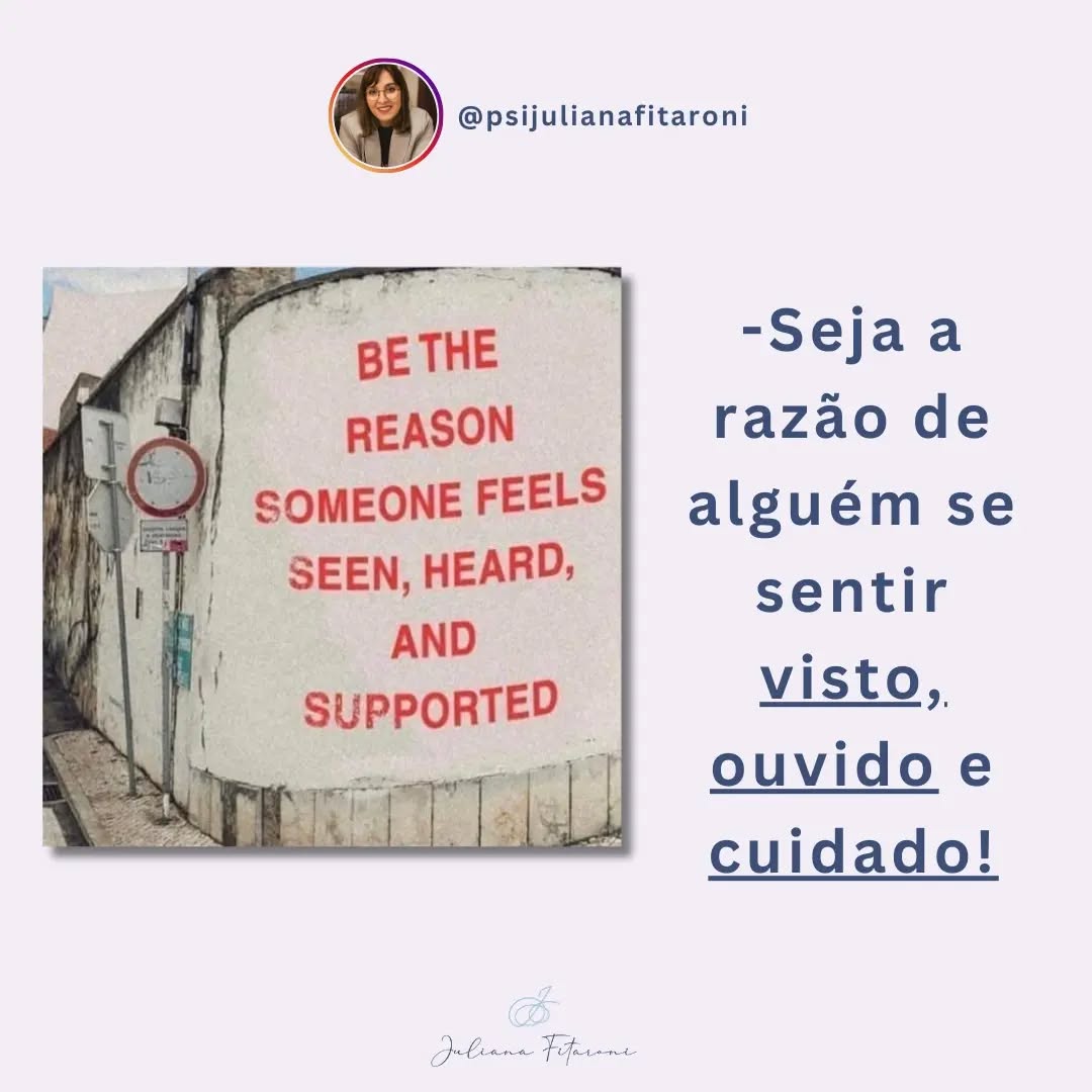 Olá, pessoal!
Essa frase me tocou por dias, ela representa meu sentido de ser psicoterapeuta e psicóloga.
Ainda ouço muito dizerem que psicoterapeuta "só ouve". Isso me motivou a estudar as habilidades necessárias a um bom terapeuta!
Vocês ouvem isso também? Conseguem definir quais habilidades lhe fazem estabelecer uma boa relação de ajuda?
Juliana B. Fitaroni
Psicóloga
CRP 18/02964
#abordagemcentradanapessoa #supervisãoclínica #psicoterapia #escutaativa #psicoterapeuta