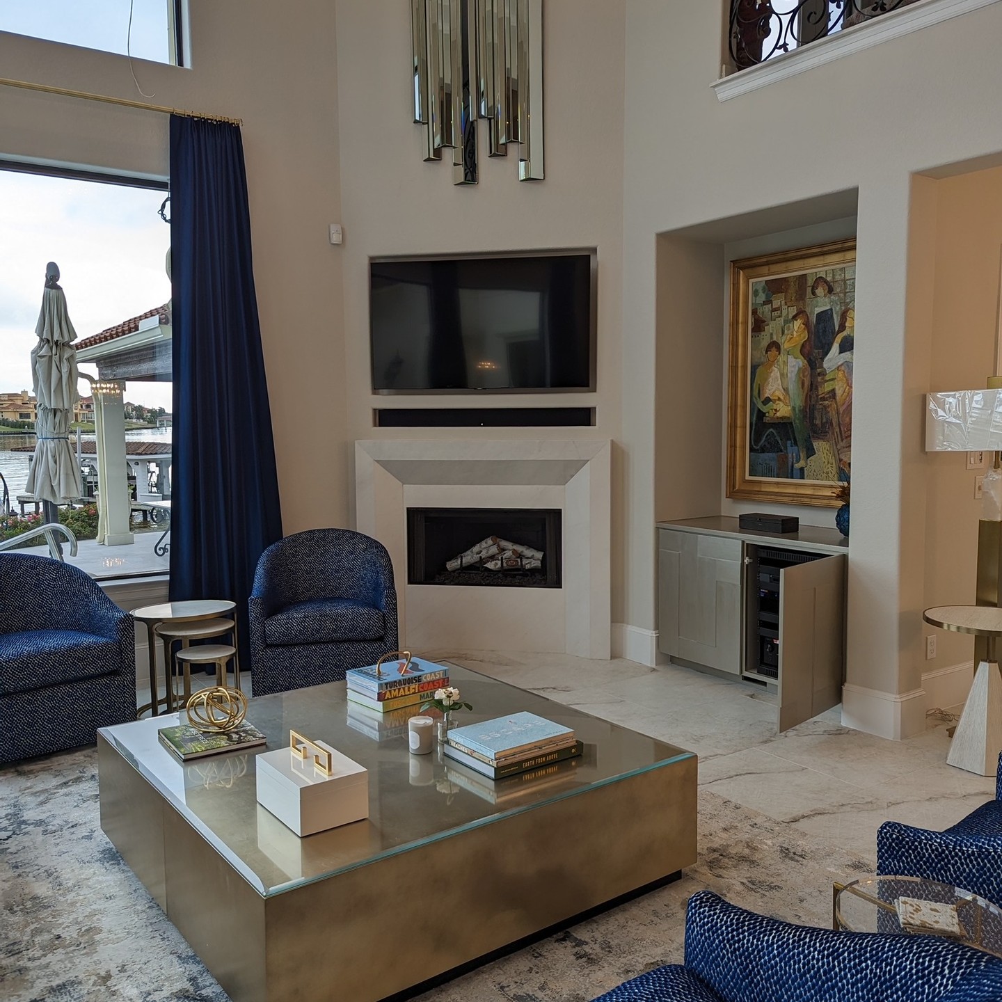 Recent install at a beautiful house near the water. Custom Leon soundbar/surround sound system with Hunter Douglas shades and Control4 automation.