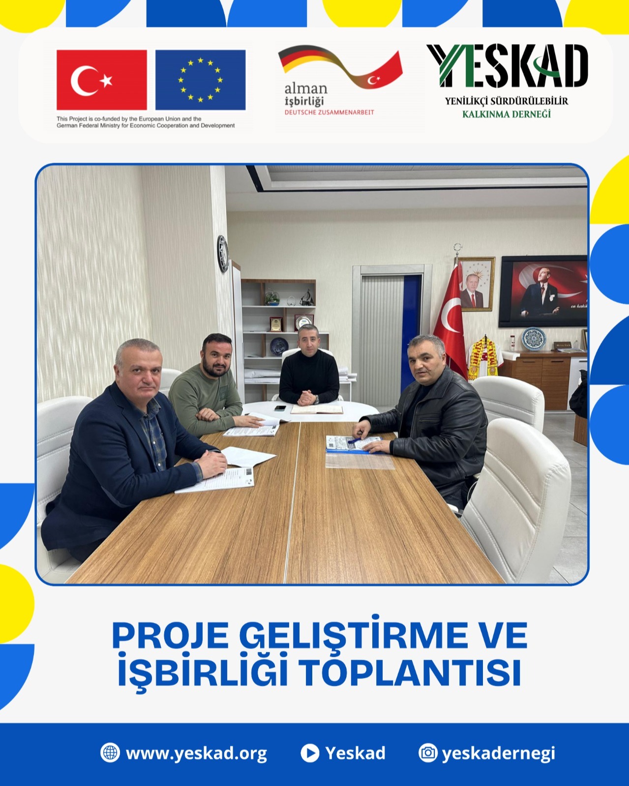 Avrupa Birliği IPA Fonu ve Almanya BMZ katkısıyla yürütülen PACE Projesi Hibe Programı kapsamında YESKAD ın hazırladığı projeler için Battalgazi Belediyesi ile ortaklık kurma toplantısı gerçekleştirilmiştir. Toplantıya Proje Ekibinden Hacı Mehmet Şimşek, Doç. Dr. Engin Özdemir ve Prof. Dr. Özgür Karataş katılmış; proje fikri, hedefler ve iş birliği imkânları değerlendirilmiştir. @engnalty @ozgurr_karatass @battalgazibeltr