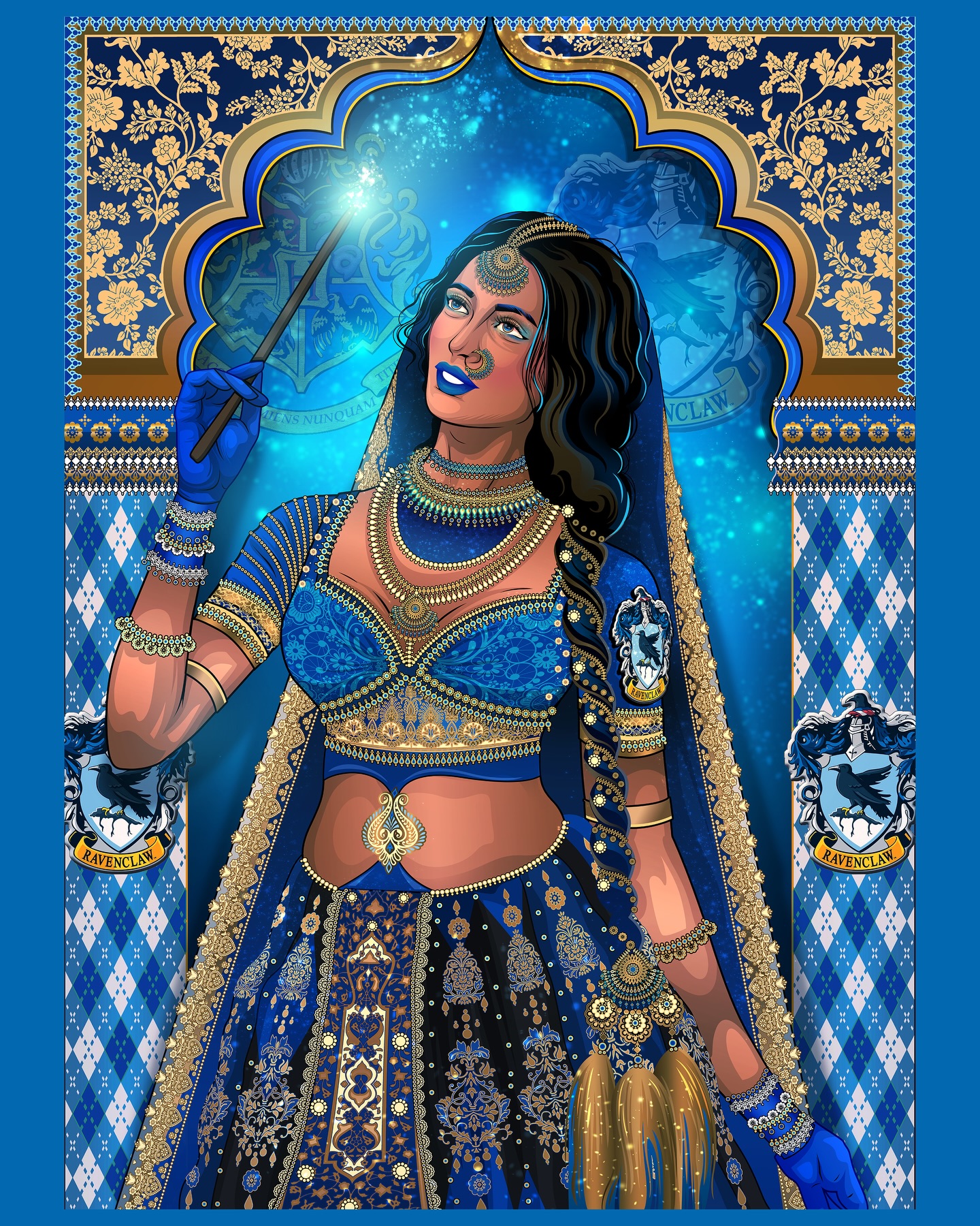 RAVENCLAW | HP MAHARANI SERIES - The Creative 🐦⬛💙
A series of custom maharanis I’ve ben meaning to do for such a long time. Being an avid Harry Potter fan for a long time, since the beginning, it shouldn’t have taken me this long but mans been busy!! LOL
Each maharani is specially illustrated with their traits in mind, with beautiful unique outfits as always, keeping to theme. Given there will also be a Harry Potter series coming out… at some point, this could potentially be a series that expands in the future, however, I wanted to create these individual maharanis first. BUT… what about, the one… A maharani that encapsulates all of the 4 houses in 1? Hmm… yes this is a big part of my dorky side.
For now, enjoy! Play nice & drop your house in the comments below, SLYTHERIN FOREVER!! Lets go! #vikkainthart #harrypotter #hogwarts #maharani