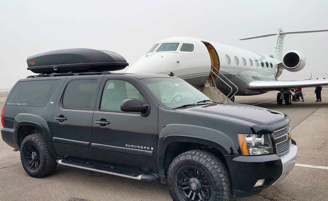 Comfort, safety, and style. #shuttleparkcity #tacair #SUV #privatetransportation #privatejet #transportation #parkcity #deervalley #parkcitygram #duratrax #suburban #privateplane #blackrims #z71suburban #skiutah #slc #sundance #rideinstyle #luxurytravel #luxurytransportation