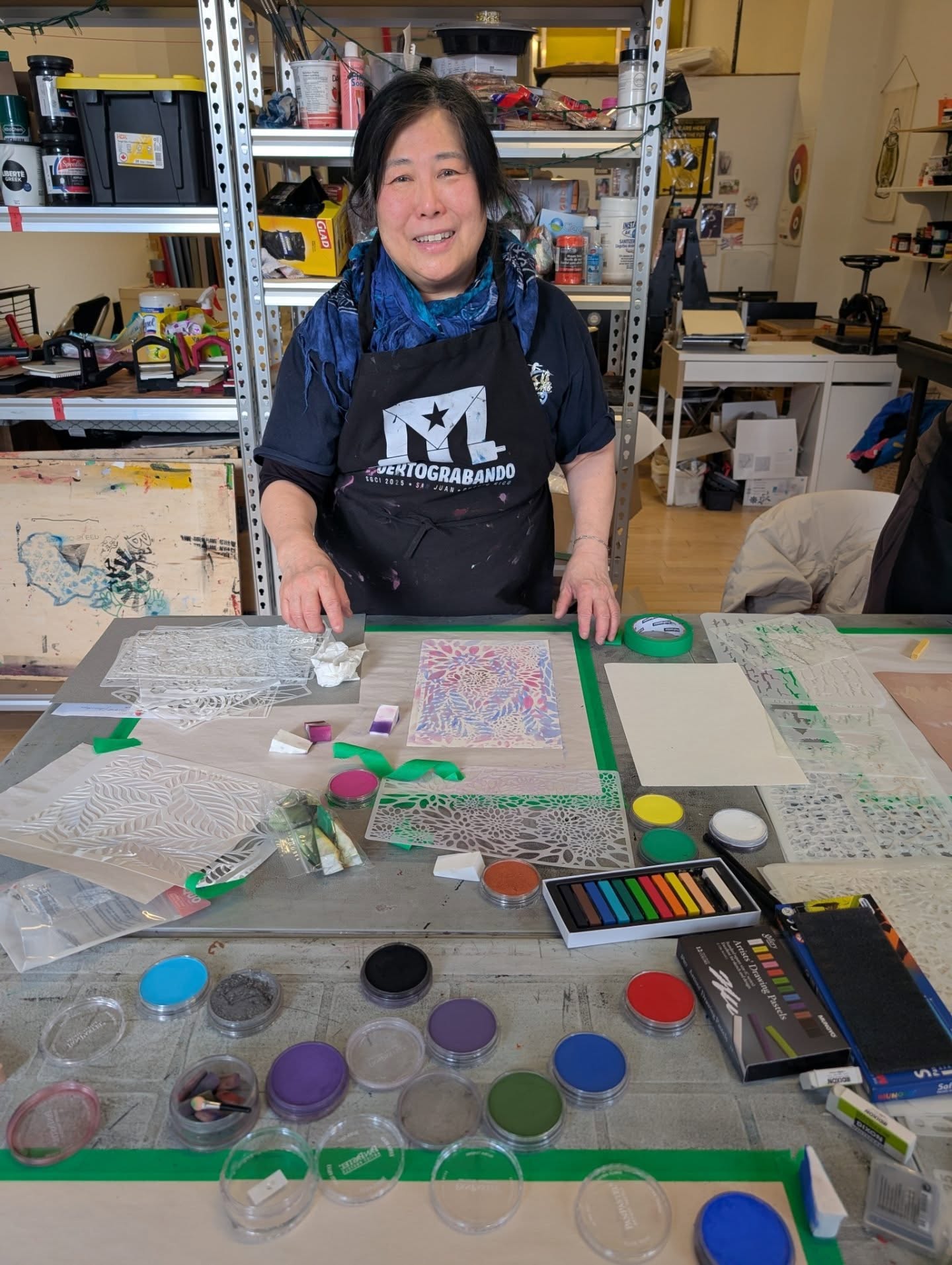 We kept ourselves warm this afternoon with a strong dose of creativity and experimentation of materials this afternoon at inPrint!
We played with pastels and paper for Mindful Monoprint: Pochoir Stencils, and we absolutely love much work everyone managed in such a short period. It was an absolutely delightful way to spend a day indoors.
Thanks @183gallery and friends for joining us today!
Check out the remainder of our workshop roster at www.inprintcollective.com/join-a-workshop. We have some dates for Spring on the horizon too, so keep your eyes out on that.