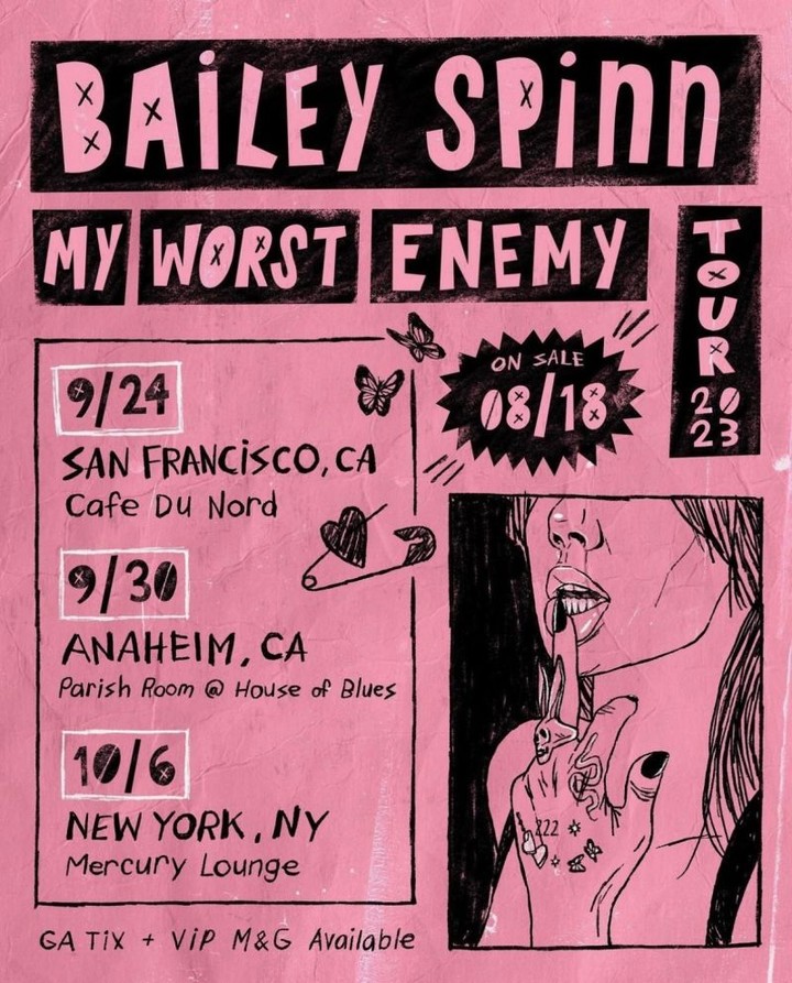 Our very own rockstar Bailey Spinn has been KILLING it lately with her debut EP "my worst enemy", which has amassed over 2.6 million streams in total. She can't wait to take these songs on tour in September and October and be able to rock out with the fans making this opportunity possible 🖤 🤘
#music #touring #poprock