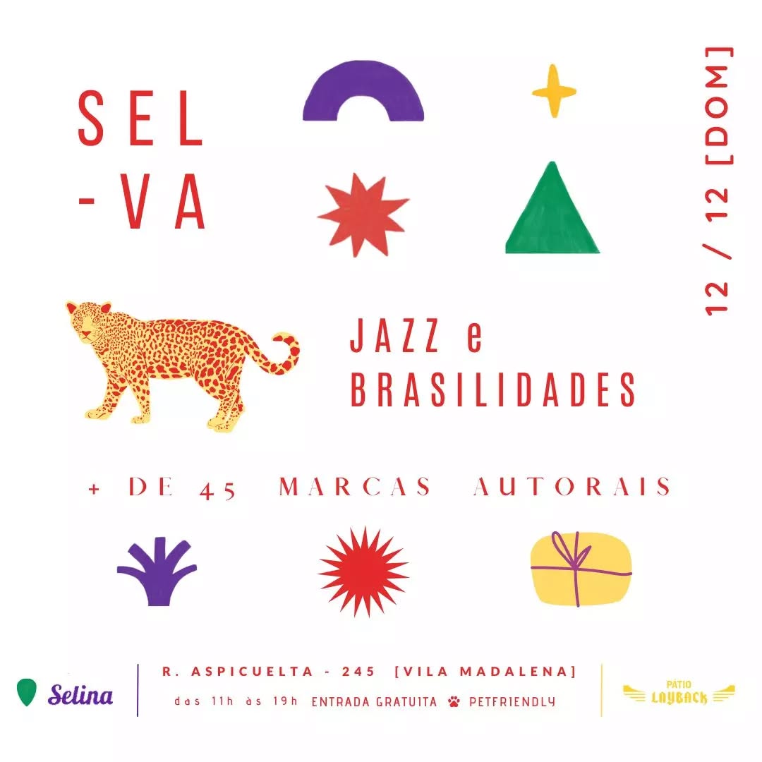 🌱 É hoje! Estaremos na @curadoriaselva na Vila Mada! 🌿+ de 45 marcas autorais, jazz, samba e choro, comidinhas e muito borogodó!
_
12 de dezembro, das 11h às 19h
Curadoria SELVA | no Selina / Pátio Layback • r. Aspicuelta 245, - Vila Madalena ○ • - Entrada livre e gratuita e o espaço é #petfriendly
Vem de Bike ou de Uber!
Tem também estacionamento no espaço.
–
Aviso: obrigatório máscaras. Recomendamos o comprovante/certificado de vacinação, tá? Seguimos com todos os cuidados!