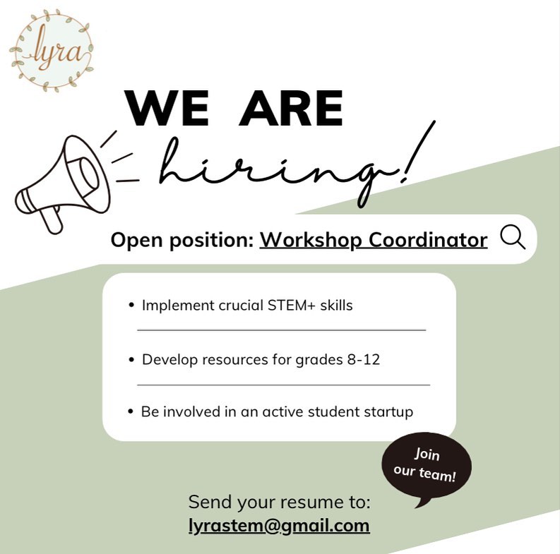 đąWe are looking for additional undergraduate volunteers interested in STEM+ education and student startups to be Lyra workshop coordinators!
đżService hours are provided -- please email your resume or DM if interested.
#startups #STEMeducation #volunteerhiring