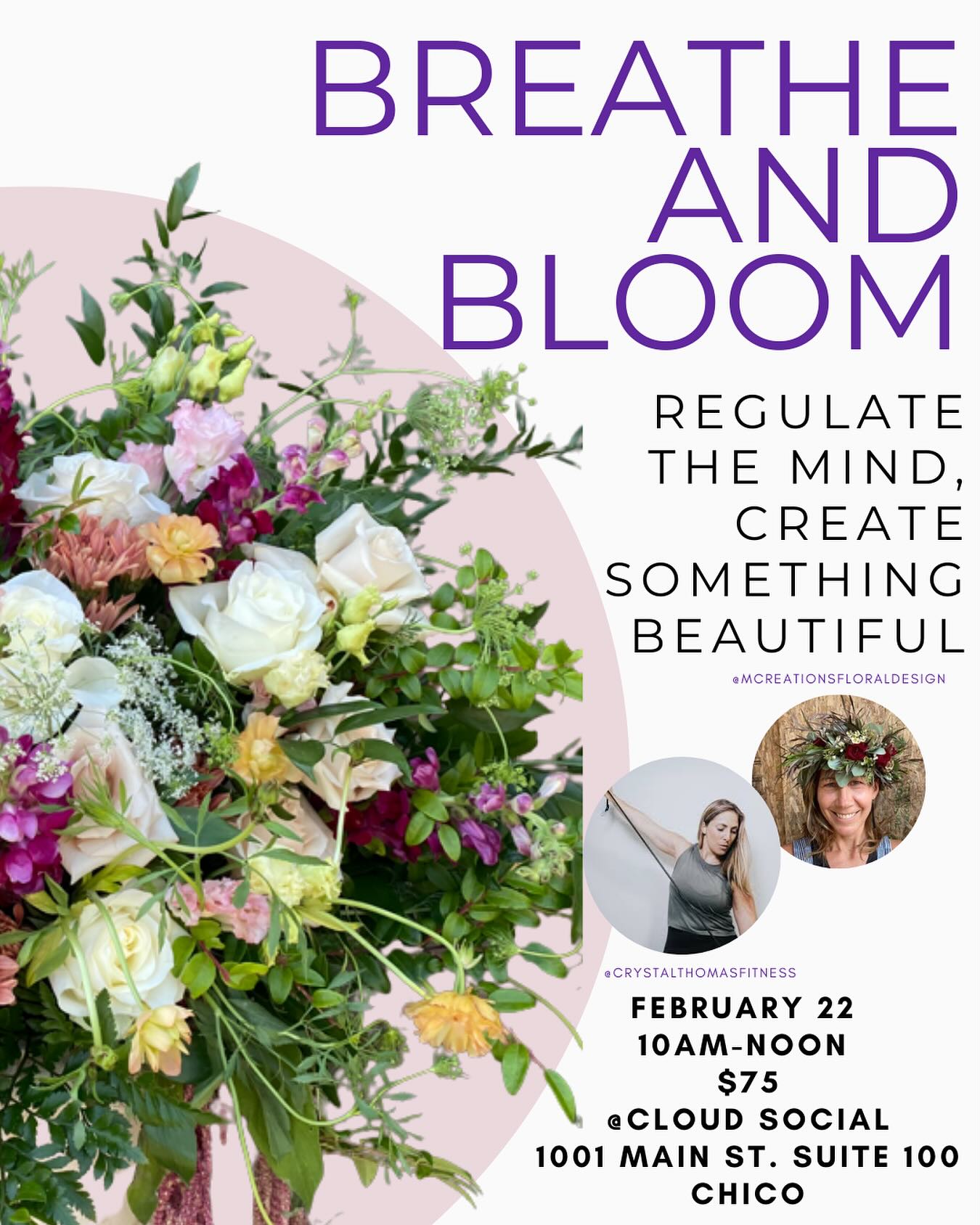 We are so excited to announce this collaboration!!! Join us Sunday, February 22nd at 10 am. $75 per person at the new event center @cloudsocial_chico. Link to purchase tickets in my bio. Or head to the shop page on mcreationsfloraldesign.com