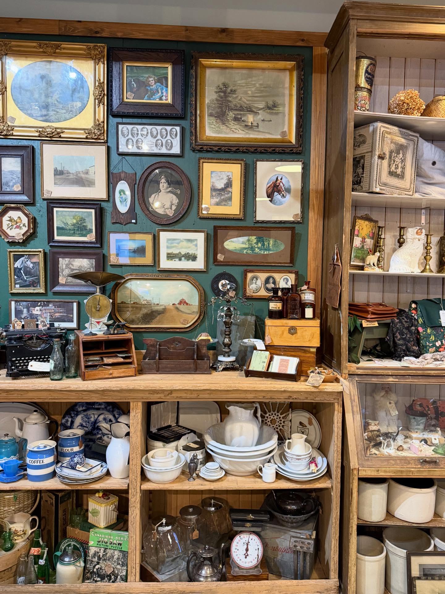 Day 14….. Everyone likes a good “Before & After”….. the wall went from a green painted wood wall….. to a Wood Framed FULL Gallery Wall! So pleased to get some of our latest Antique Finds up on the wall…. There is a lot more…. But this is all we could fit today. It looks so good…. I’m a little sad to sell them…. lol…..
Tomorrow is a big day of unpacking boxes of newly arrived Antiques and the rest of the week will be stocking all our new great Artisan brands in Paper, T-Shirts, Home Decor and our Shop Essentials.
#antiquehome #antiques #vintagestyle #vintagehome #antiquedealersofinstagram