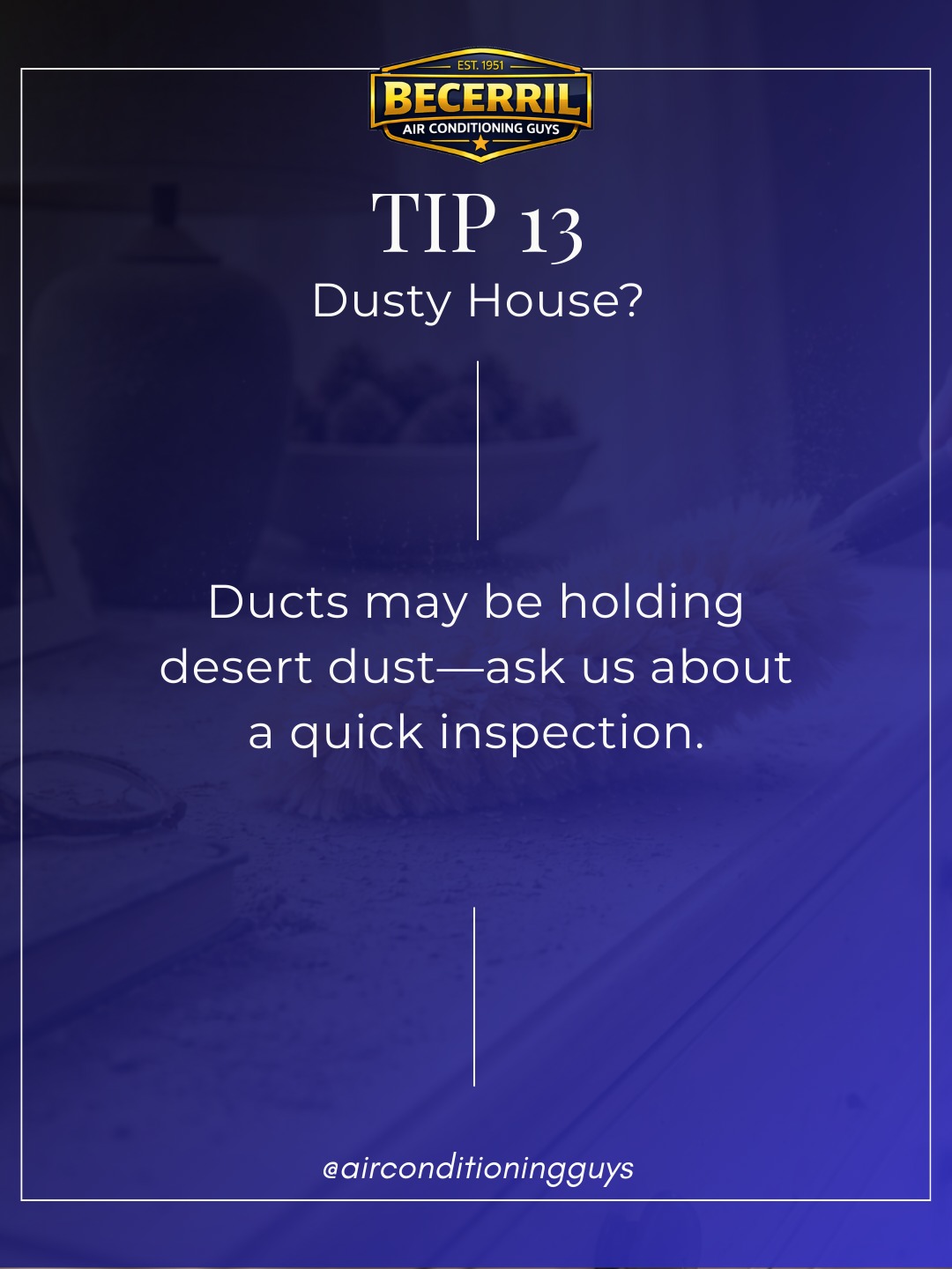 🏠🌫️ Dusty house? Ducts may be holding desert dust. 🧼 DM “DUST” for a duct inspection.
#ElCentro #ImperialValley #IndoorAirQuality #DuctCleaning #HomeTips