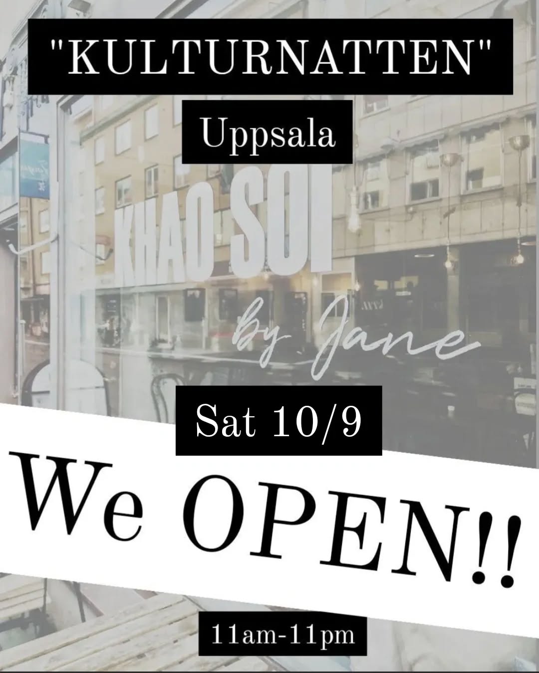 “On September 10th, the cultural night of Uppsala (Kulturnatten Uppsala) you are welcome to eat some delicious noodles and drinks while enjoying traditional Thai dance. There will be traditional Thai dance show at 4pm and 8pm. We are open 11am - 11pm.
Hope to see you!”
Welcome!
#kulturnatten #uppsala #resturant #thaifood #ramen #khaosoi #asianfood #resturant #boba #thaimat #uppsala #fest #festival #holiday #bubbletea