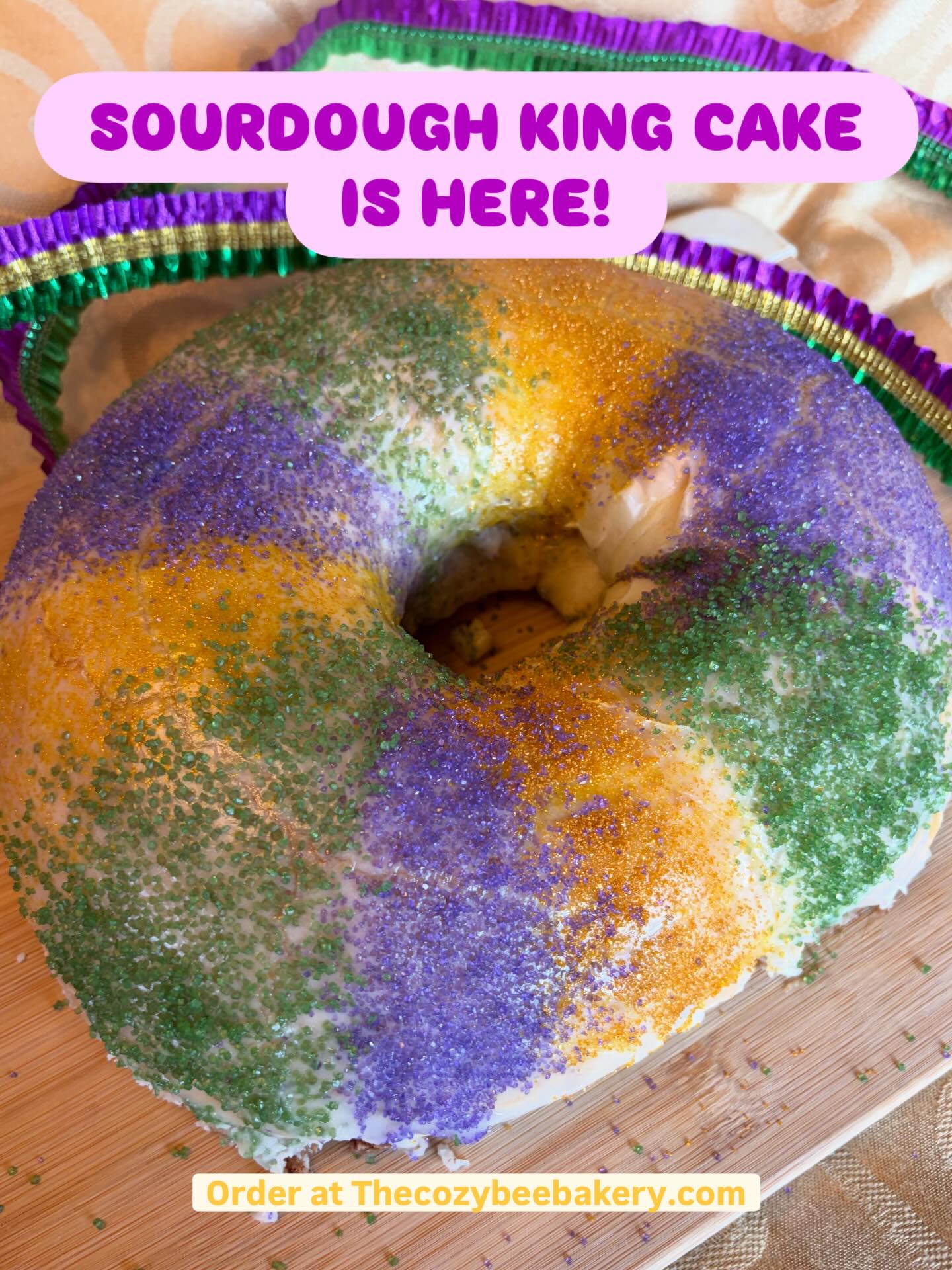 King Cake season is HERE! 💜💛💚
LIMITED TIME: Sourdough King Cakes are now available through the Mardi Gras season at The Cozy Bee!
Enjoy the pillowy soft cinnamon swirl, with the option of my homemade cream cheese filling in the center. These have quickly become one of my favorite treats to bake!
✨ Order yours today at thecozybeebakery.com - Pickup in the Baton Rouge area!