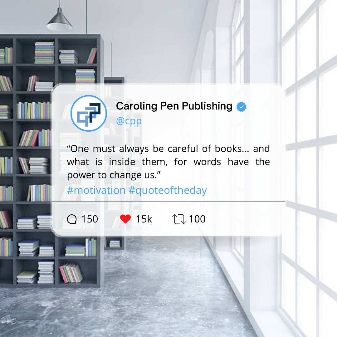 The ability to make the reader or listener fall in love with a book and its characters takes more than skill—writers must have a true passion for words and stories.
#readingtherapy #readingisthearpy #booknerd #booknerdigans #writersofinstagram #writerscommunity #writer #tweets #bookworm #writeaway #booklover #lovequotes #love #bookstagram #happynewyear #carolingpenpublishing #tweegram #tweegrams