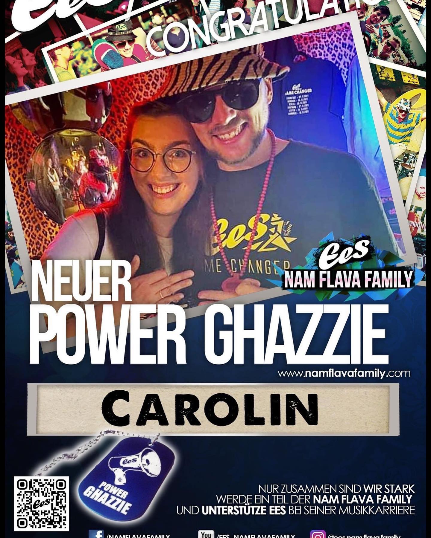 Ein "Power Ghazzie" ist ein ganz besonderes Mitglied der Nam Flava Family. Alle paar Monate fallen uns ein paar Mitglieder auf die mehr als nur ab und zu mal rein gucken in die Gruppen - sondern mit vollem Elan dabei sind. Liebe Caro, es ist soweit! Heute bist du endlich dran! 😉 Du bist seit September 2021 bei uns und in dieser Zeit bist du ein wichtiges Mitglied der Family geworden. Wenn es Aktionen gibt, bist du immer dabei. Zuletzt war dein Name ganz oft auf der Radioliste für den ESC-Vorentscheid zu lesen. Du hast bereits sehr viele Kilometer zurückgelegt, um bei Konzerten dabei zu sein. Außerdem hast du super viel Zeit und Arbeit in EESy School investiert. Du kommentierst und teilst regelmäßig Beiträge in den sozialen Netzwerken. DU bist ein Gewinn für die Family. Und weil es so ist, bist du nun ein POWER GHAZZIE. Deine special "Power Ghazzie" Kette ist schon auf dem Weg zu dir per Post, und mit dieser Kette wirst du auch in der Zukunft einige Vorteile haben!-)
www.namflavafamily.com
#family #spreadthenamflava #special #power #namflava #member
