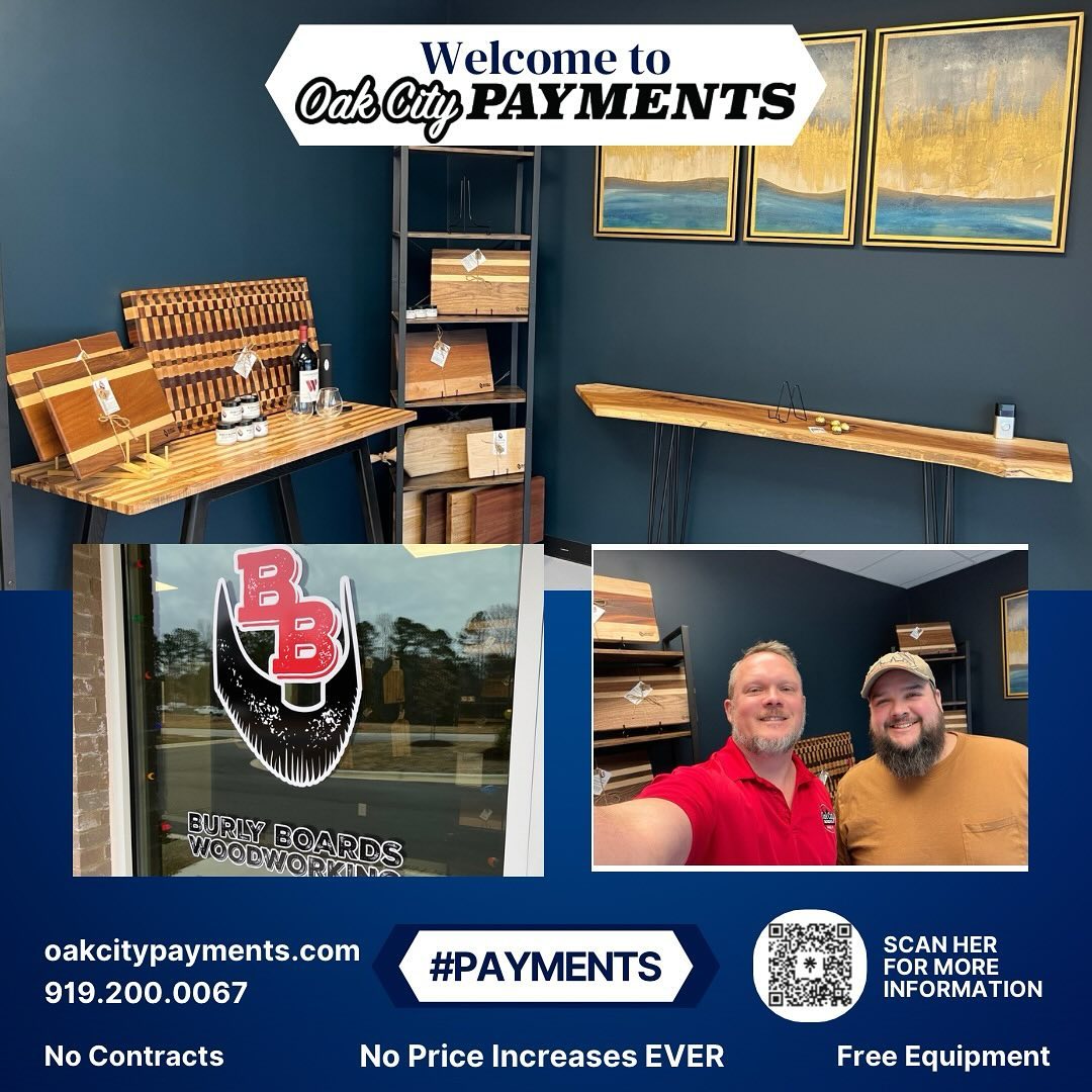 We would love to welcome @burly_boards to the Oak City Payments family! They make the most beautiful, custom hand crafted wood furniture, tables, butcher block counter tops, and even charcuterie boards and cutting boards. Check out their website for all that they offer and even submit a request for a custom offer! We look forward to working with Burly Boards and watch their small business grow!
#fuquayvarina #fuquayvarinanc #raleighnc #carync #hollyspringsnc #apexnc #garnernc #claytonnc #wendellnc #creditcardprocessingservices #merchantservices #supportsmallbusiness #smallbusiness #craftingbetterbusiness #knowyourrate #betterwaytopay #payroll #payrollservices
