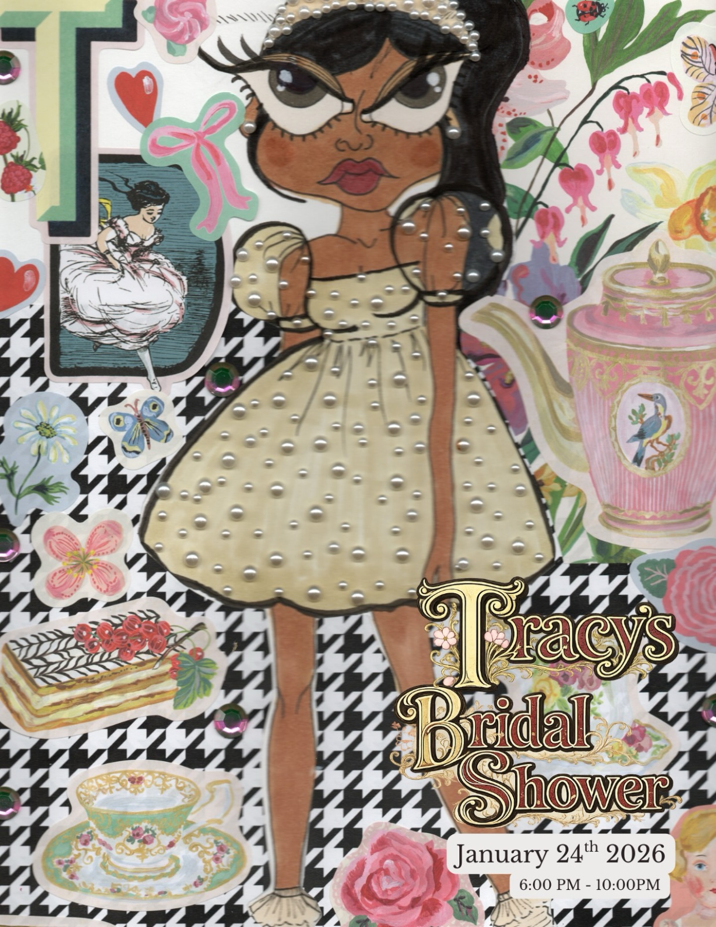 Sharing my personal illustration for my own bridal shower. What a dream come true!
Title: “Tracy’s Teaparty!”
Handdrawn Mixed Media Collage— Pencil + Ink + Markers on Watercolor Paper
Dimensions: 9” x 12”
“Whatever medium there is used for art, there I have given a little piece of my heart. “ #bigeyes #tracydizon #fashionillustrator #fashionillustration
-Tracy Dizon ™ since 2009, Tiara by Tracy Dizon ™ since 2010 #tiarabytracydizon