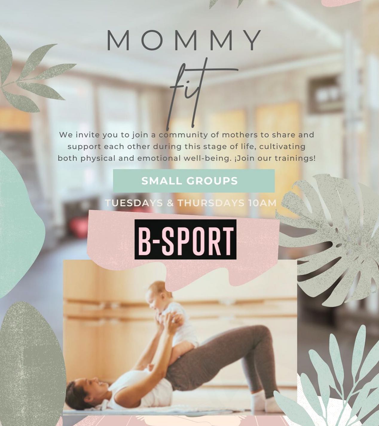 Postpartum/Mommy-Fit Training
After motherhood, women’s bodies undergo significant changes, particularly in the abdominal area, whether the birth was natural or via cesarean section. That’s why it’s crucial to restore and strengthen not only that area but the entire body. In our classes, the CORE will be the focus: this core is made up of the abdominal, lumbar, pelvic, gluteal, and deep spinal muscles. From here, the strength that drives the rest of the body is generated, making it essential to strengthen, especially after childbirth.
Our goal is to gradually reintroduce physical exercise, improving joint mobility, strengthening the pelvic floor and core, and concluding with relaxation and stretching.