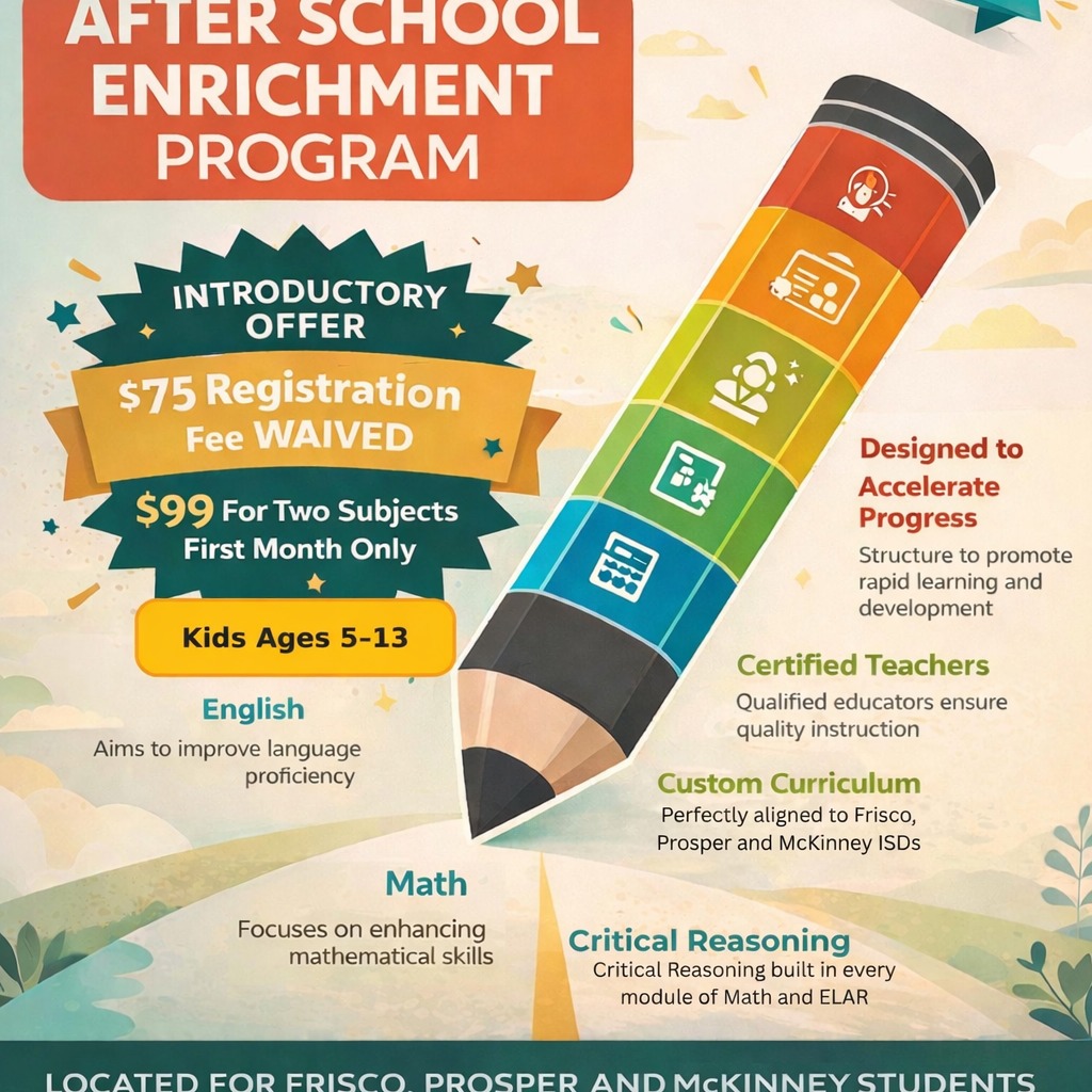 ✨ **After-School Learning That Makes a Difference!** ✨
Give your child the advantage they deserve with **Lumity Learning Center’s After-School Enrichment Program** 📚✏️
Designed for kids ages **5–13**, our program builds strong foundations in **Math and English** with certified teachers and a curriculum aligned to Frisco, Prosper, and McKinney ISDs.
🎉 **Limited-Time Introductory Offer**
✅ $75 Registration Fee **WAIVED**
✅ Only **$99 for TWO subjects** (first month)
⏰ **Offer Ends 1/31/26**
Spots are filling fast—don’t miss out on this exclusive offer to accelerate your child’s learning journey!
👉 **Click below to enroll today:**
🔗 https://forms.gle/yrkJwVcZpGDXh7Pu8
📍 Frisco | Prosper | McKinney
📞 972-666-1181 | 🌐 lumitylearning.com
#lumitylearning #lumitylearningcenter #math #english #afterschool #learning #education #learningcenter #frisco #friscotexas #mathtutoring #mathtutor #englightutor #englishtutoring #kids #prosper #prospertx #mckinney