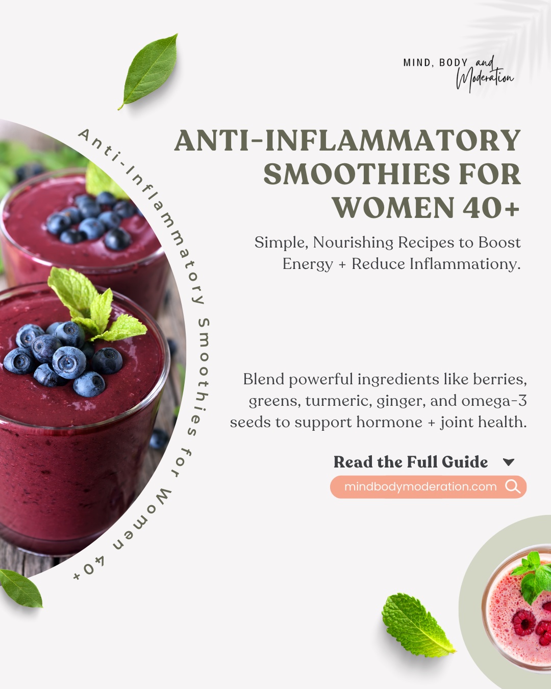 Looking for a simple, delicious way to fight inflammation after 40? ✨
Anti-inflammatory smoothies are one of the easiest ways to boost energy, reduce aches, and support hormone + joint health — all in one nourishing cup.
From leafy greens and berries to turmeric, ginger, omega-3 seeds, and probiotic-rich yogurt, these ingredients work together to calm inflammation and brighten your overall well-being.
If you want recipes that are easy, tasty, and functional… we’ve got you covered. 🍓🥬🧡
👉 Comment “SMOOTHIES” and we’ll send you the complete anti-inflammatory smoothie guide!
#MindBodyModeration #WomenOver40 #HealthySmoothies #AntiInflammatoryDiet #HormoneHealth