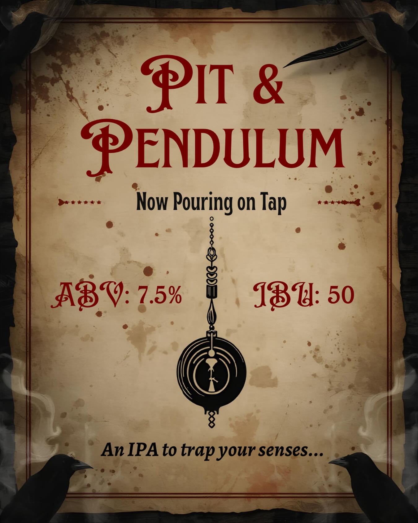 Now on tap:
Pit & Pendulum India Pale Ale
ABV: 7.5 IBU: 50
Aroma: Fresh peaches that is followed by a lemony pine finish.
Taste: Tropical fruits and resinous pine dominate. Dark berries, peach, and lemon hide in the undertones. Malt flavor is very balanced with a minor toastiness. Finish is rather dry.
Malts: Pale, Two-Row, Carapils, Munich, and Flaked Wheat
Hops: Columbus, Centennial, Simcoe, and Citra
#thirdbasebrewery #ipa #iowabrewery #happyhour