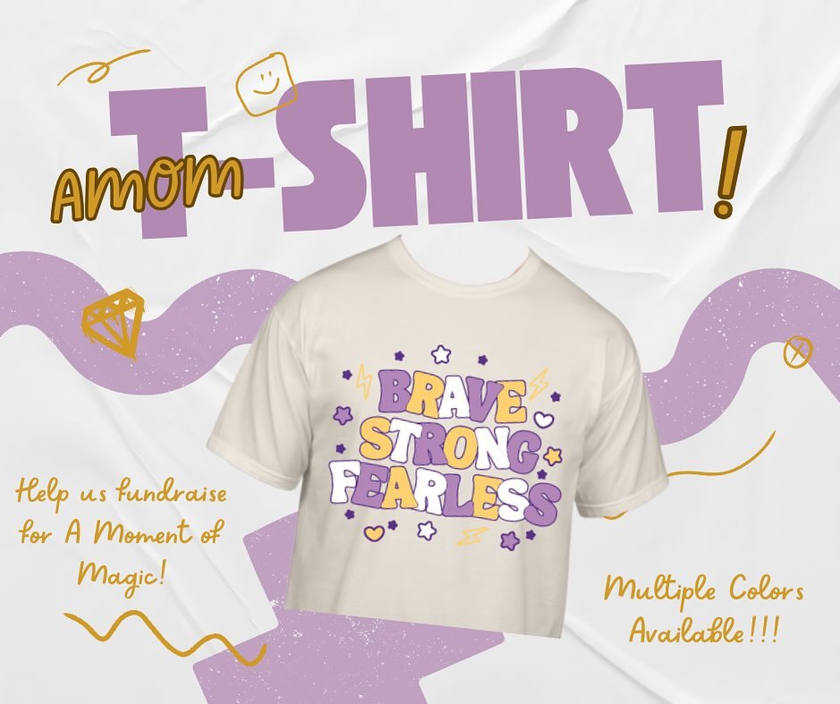 SUPPORT OUR CHAPTER WITH A SHIRT!! Designed by one of our members here at baylor! Link in bio to purchase ⚡️⚡️🫶🤍 #amomentofmagicfoundation #amomentofmagicbaylor #bravestrongfearless