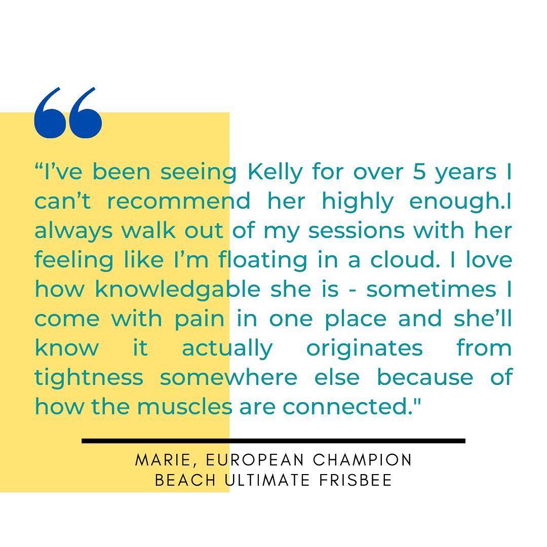 Thanks Marie! Gathering testimonials was a really good way to see what my clients ‘really’ think. It’s so important to me that a client walks out of my clinic happy with the massage I provide and ultimately benefits from it. It can have a direct effect on their profession and everyday life. For Marie, injury prevention and maintaining her body to optimal fitness is vital for her to compete in Ultimate Frisbee matches. And she recently became European Champion, well done Marie!!👏🏻🏆