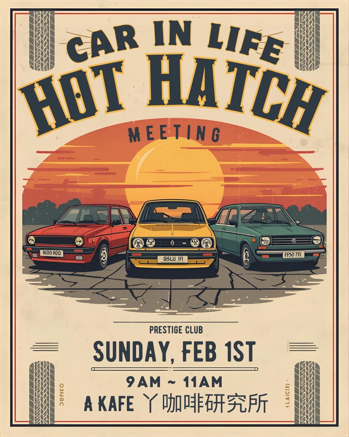 This Sunday, Feb 1, we’re meeting again for the Prestige Club Gathering at A Kafe Coffee Shop. Come enjoy a relaxed morning filled with coffee, classic cars and good vibes.
Our theme: Hot Hatch Classics. Bring your classic hatch and join the fun.
Members can hop in for rides in the 2003 Renault Clio 172 Lightweight and the 1980 VW Golf GTi Mk1. Non‑members interested in a single‑ride experience can message us for the plan.
Everyone is welcome. See you there!
Time: 9AM – 11AM
Location: A Kafe Coffee Shop
128 Yung Yuen Rd, Ha Mei Tsuen, Yuen Long, Ping Shan
本週日(2月1日),我們將於A Kafe丫咖啡研究所再度舉辦Prestige Club聚會。歡迎前來享受悠閒的早晨時光,品味咖啡、欣賞經典車款,感受美好氛圍。
本週主題:經典掀背車。歡迎駕駛您的經典掀背車前來同樂。
會員可體驗2003年雷諾Clio 172輕量版與1980年福斯Golf GTi Mk1的駕乘樂趣。非會員若有意體驗單次試乘,請私訊我們了解詳情。
誠摯歡迎各界參與。期待與您相會!
時間:上午9時至11時
地點:A Kafe 丫咖啡研究所
地址:蝦尾新村庸園路128號元朗屏山地下