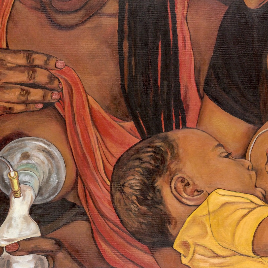 I love this picture - 'SNS Feeding System and Breastpump' by @laurenjturnerfineart. It depicts two parents in a tender moment with their baby. The left figure holds a breast pump to her chest, and the areola is pressed enough to imprint a heart on her breast pump. The figure on the right uses the SNS feeding system, a way of supplementing breastmilk with additional formula or pumped milk.
This painting will be in my book, which is due to come out in August! Can't wait!
#breastfeeding
#breastpump #motherhood #snsfeedingsystem #breastmilk