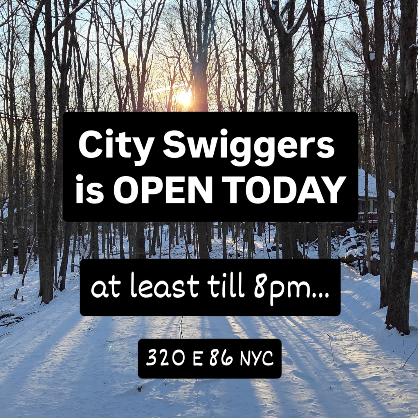 City Swiggers is open today, at least till 8pm. Kaylin be your trusty bartender....