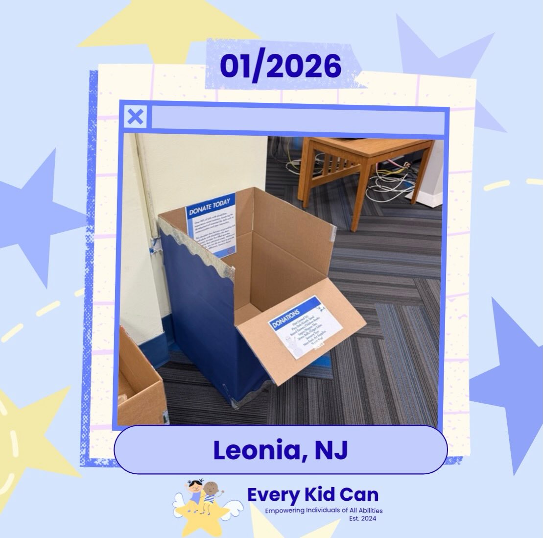 Every Kid Can placed our eighth donation box at the Leonia Public Library in Leonia, NJ during the month of January 2025. The box is still open and accepting donations, so stop by and show your support!
We are collecting toys and gifts for local recreational programs that support individuals with disabilities. Every donation helps bring joy and inclusion to our community.
Thank you for supporting our mission!
#donationboxes #libraries #disabilityawareness #everykidcan #neurodiversity