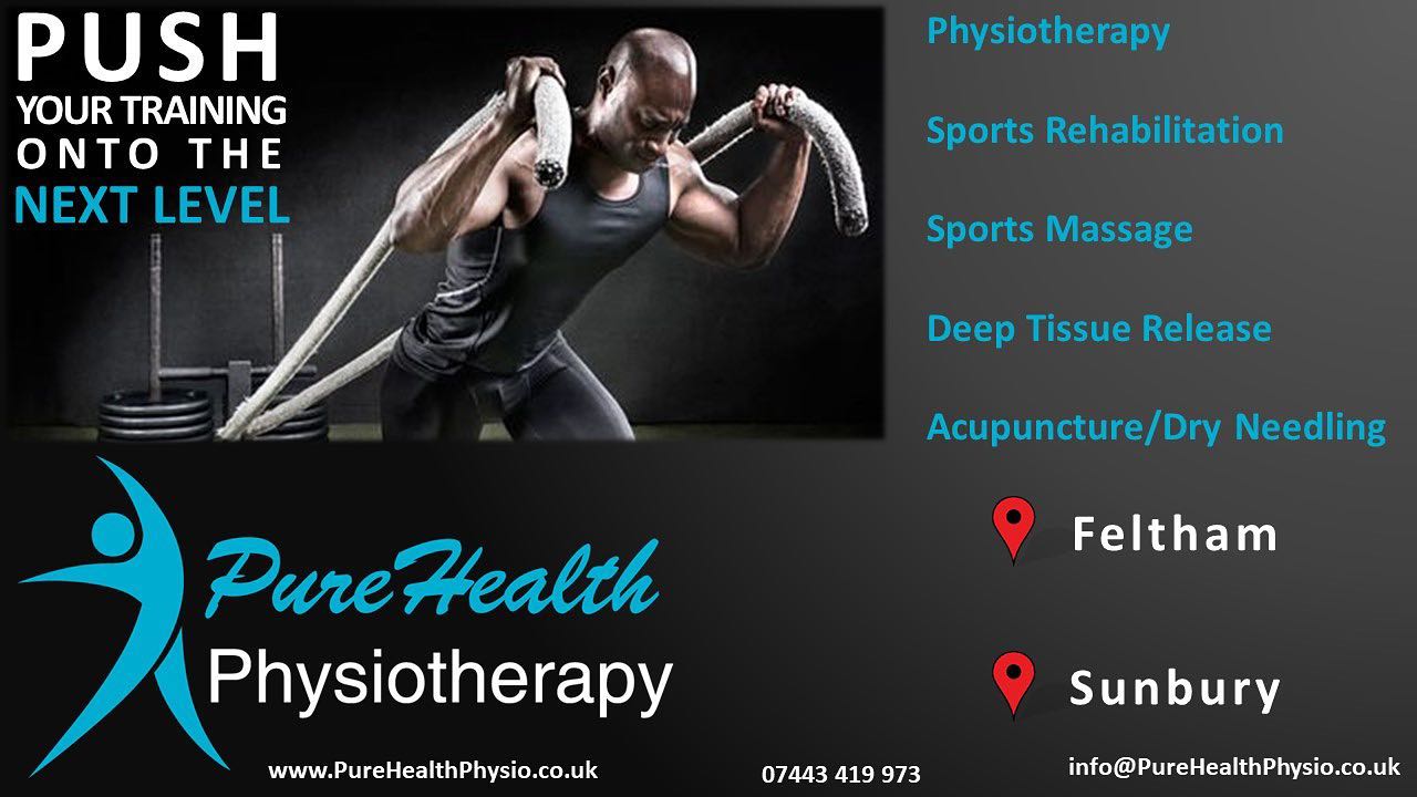 Don’t let injury hold you back from gym gains
Contact us today:
www.purehealthphysio.co.uk
Info@purehealthphysio.co.uk
07443419973
#physiotherapy #sportsrehabilitation #sportsrehab #sportsinjury #sportsmassage #acupuncture #dryneedling #backpain #sciatica #backpainrelief #sunburyonthames #feltham #shoulderpain #kneepain #neckpain #gym #gymgoals #gains