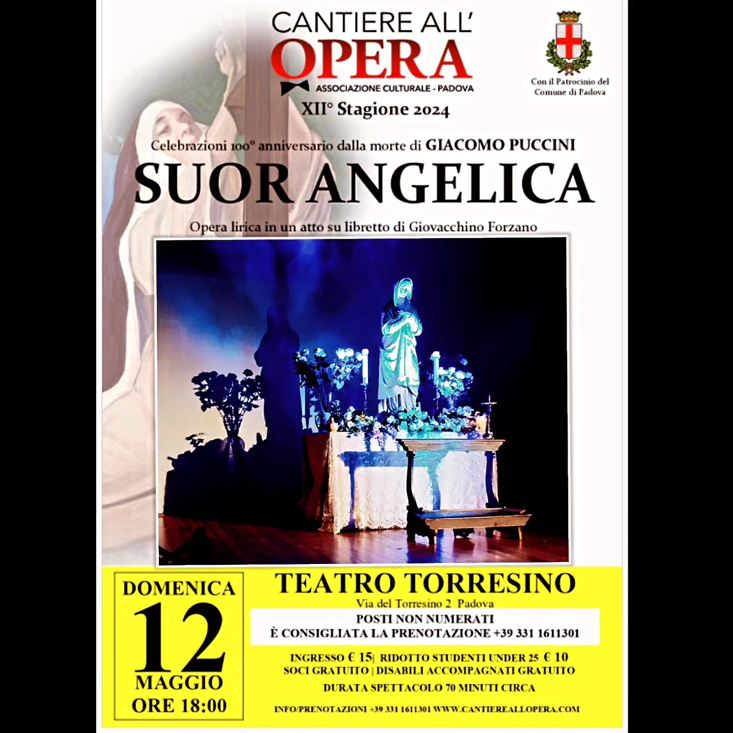Nel centenario pucciniano, nel mese mariano, nel dì della festa della mamma...quali coincidenze migliori per lo spettacolo che sta per avere inizio al Teatro Torresino di Padova. Vi aspettiamo oggi 12 Maggio alle ore 18.
#giacomopuccini #suorangelica