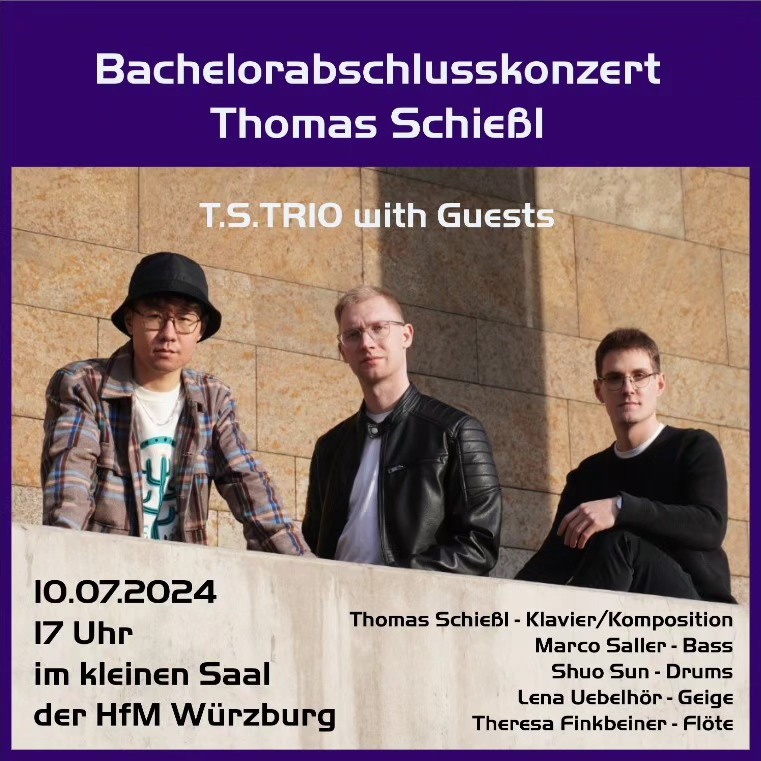 Nach vier Jahren ist es soweit!!!
Mein Abschlusskonzert für meinen Bachelor an der Hochschule für Musik Würzburg.
#bachelor #jazztrio #jazzquintet #jazzpiano #jazzgeige #composition