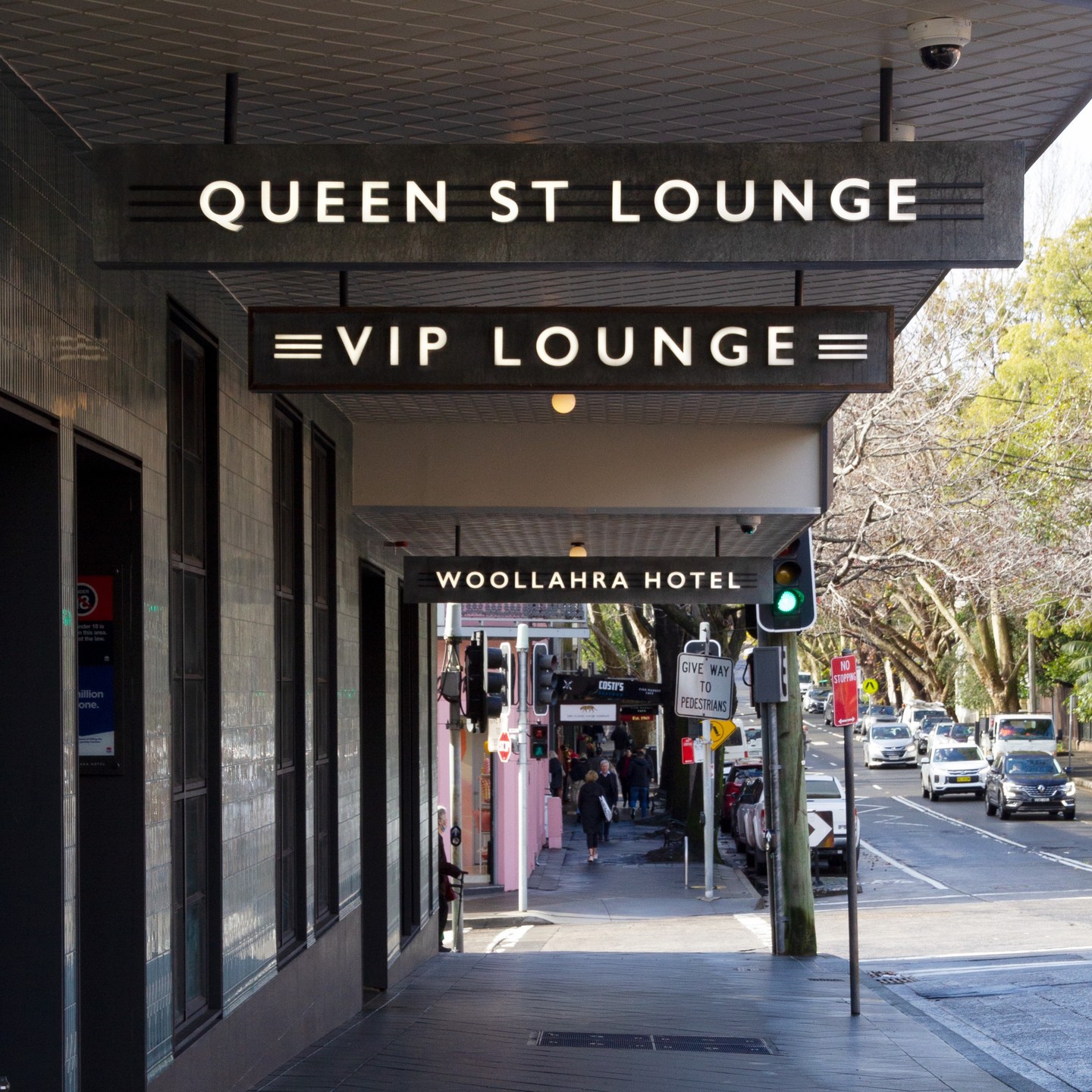 Unique under awing light boxes featuring contrasting modern letters on aged and weathered zinc cabinets. @thewoollahrahotel