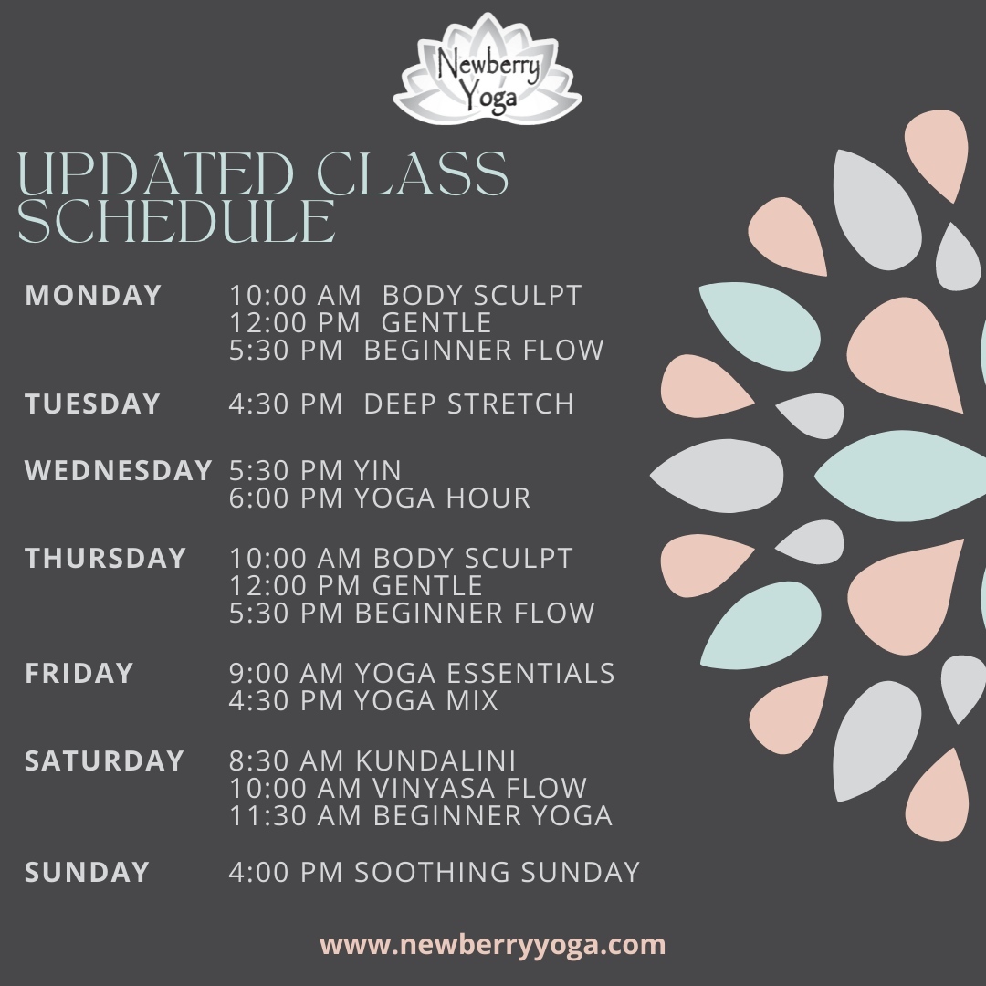 Update! See a yoga class you're interested in?
We have 2 yoga class changes and added a beginner class for Saturdays at 11:30. Learn more about our classes, instructors, and pricing on our website. We look forward to seeing you in our studio!
#newberryyoga #yoga #yogapractice #gentleyoga #yogaclasses #meditation #newberryyoga #chapinyoga #saludayoga #clintonyoga #columbiayoga #lexingtonyoga